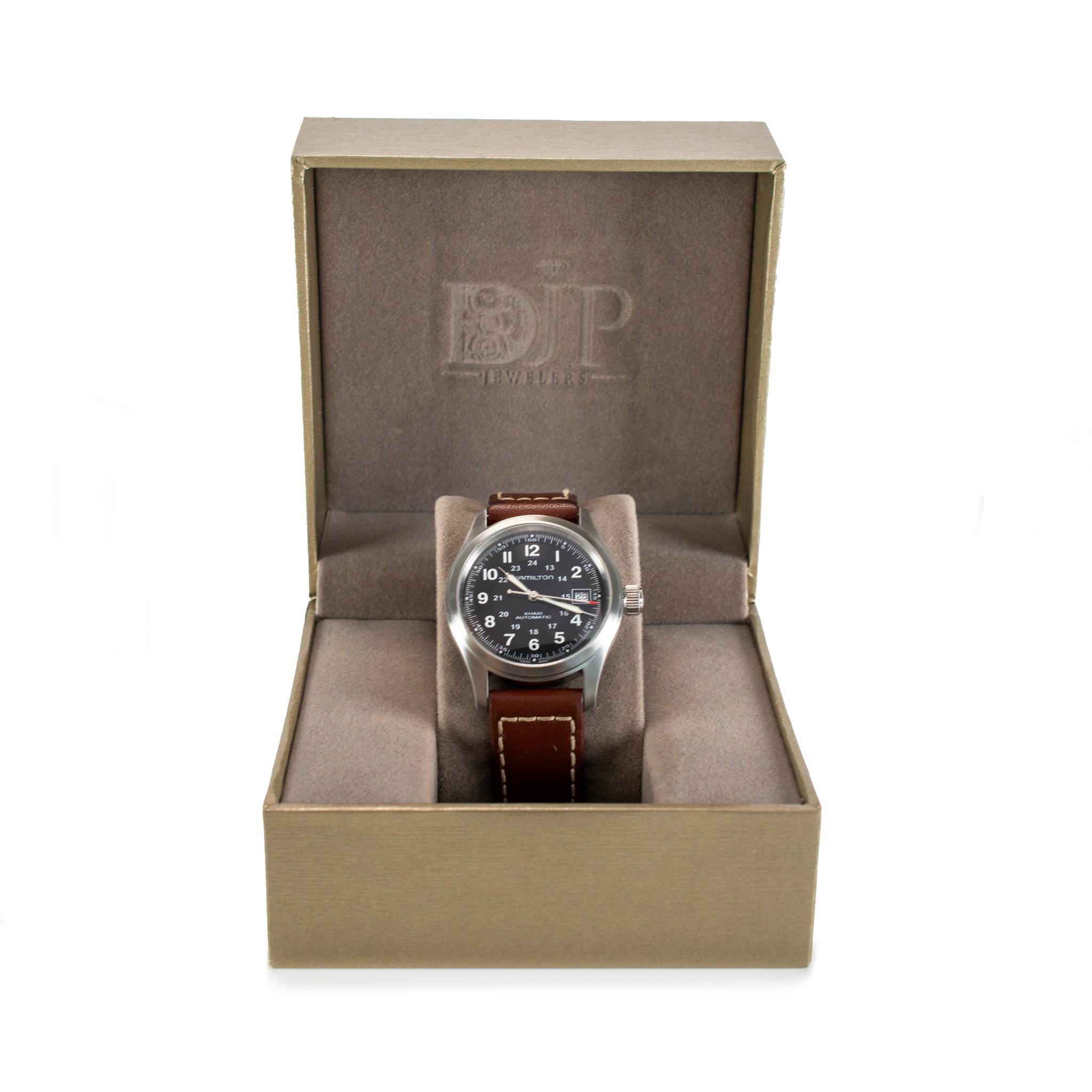 Hamilton Khaki Field Auto 38MM H70551 Brown Leather Steel Automatic Watch For Sale 4