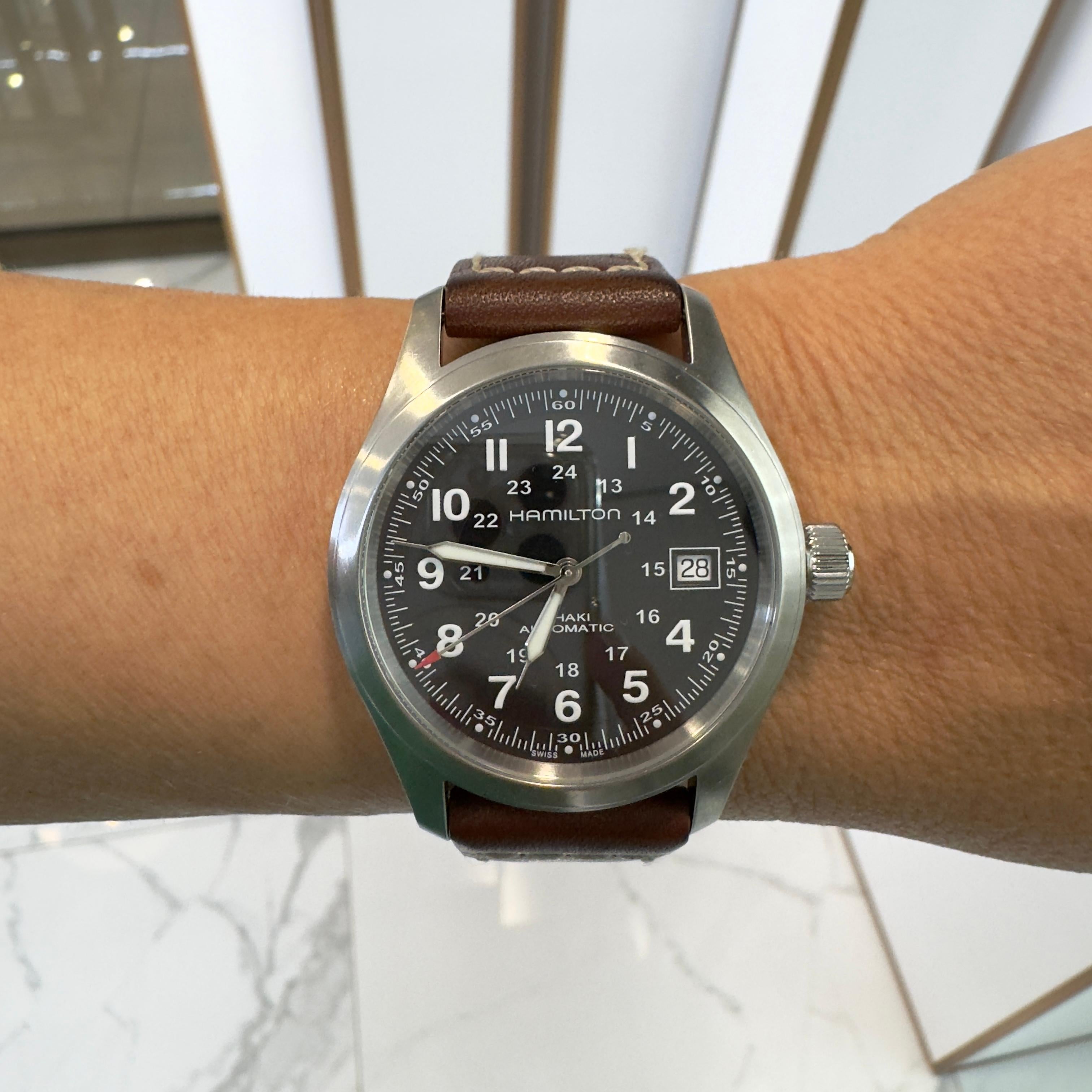 Hamilton Khaki Field Auto 38MM H70551 Brown Leather Steel Automatic Watch For Sale 5
