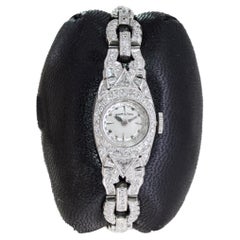 Used Hamilton Ladies  Platinum Art Deco Evening Watch Gold Diamond Bracelet 1940's