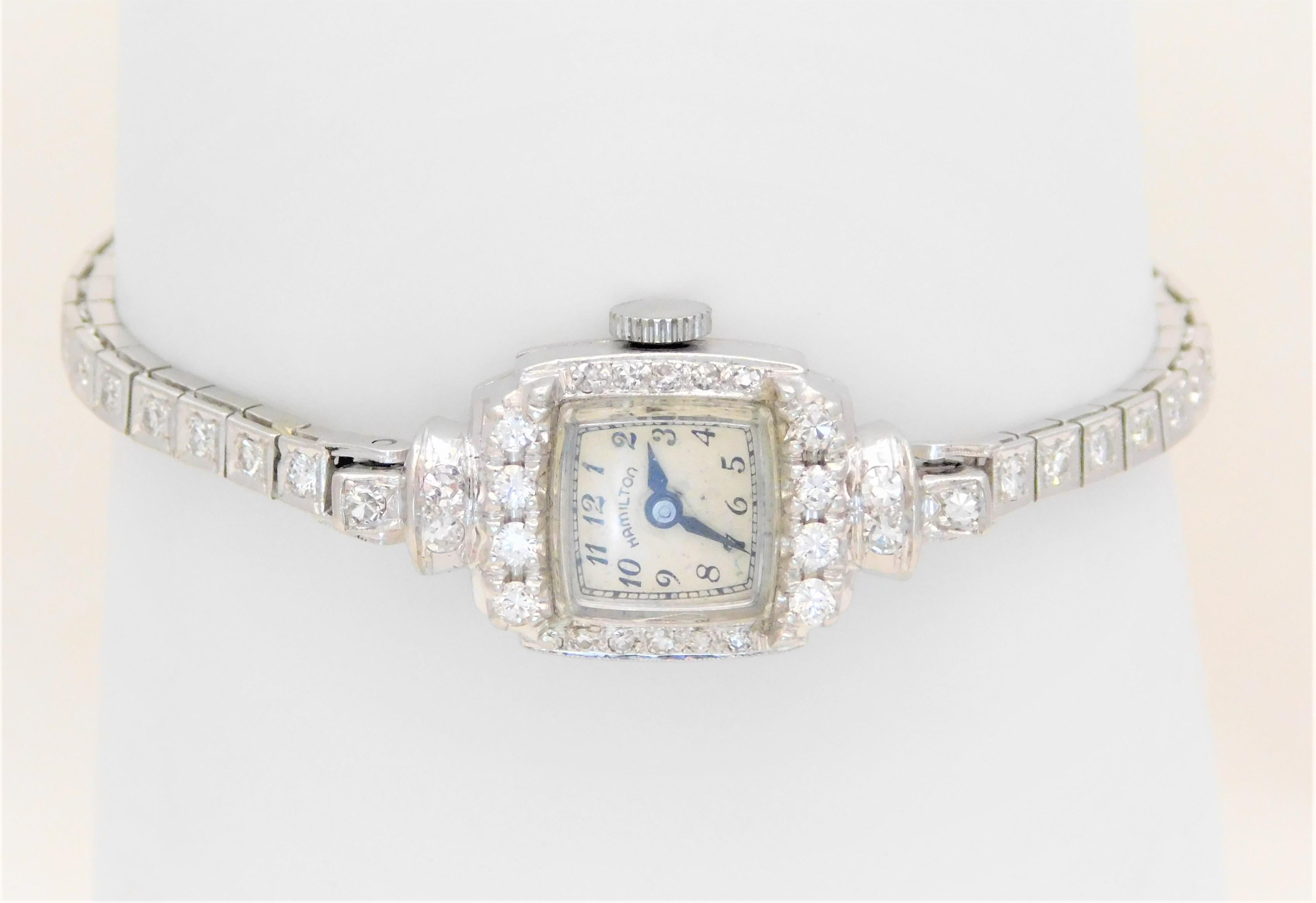 Hamilton Ladies Platinum Diamond Art Deco manual Wristwatch, circa 1930 8