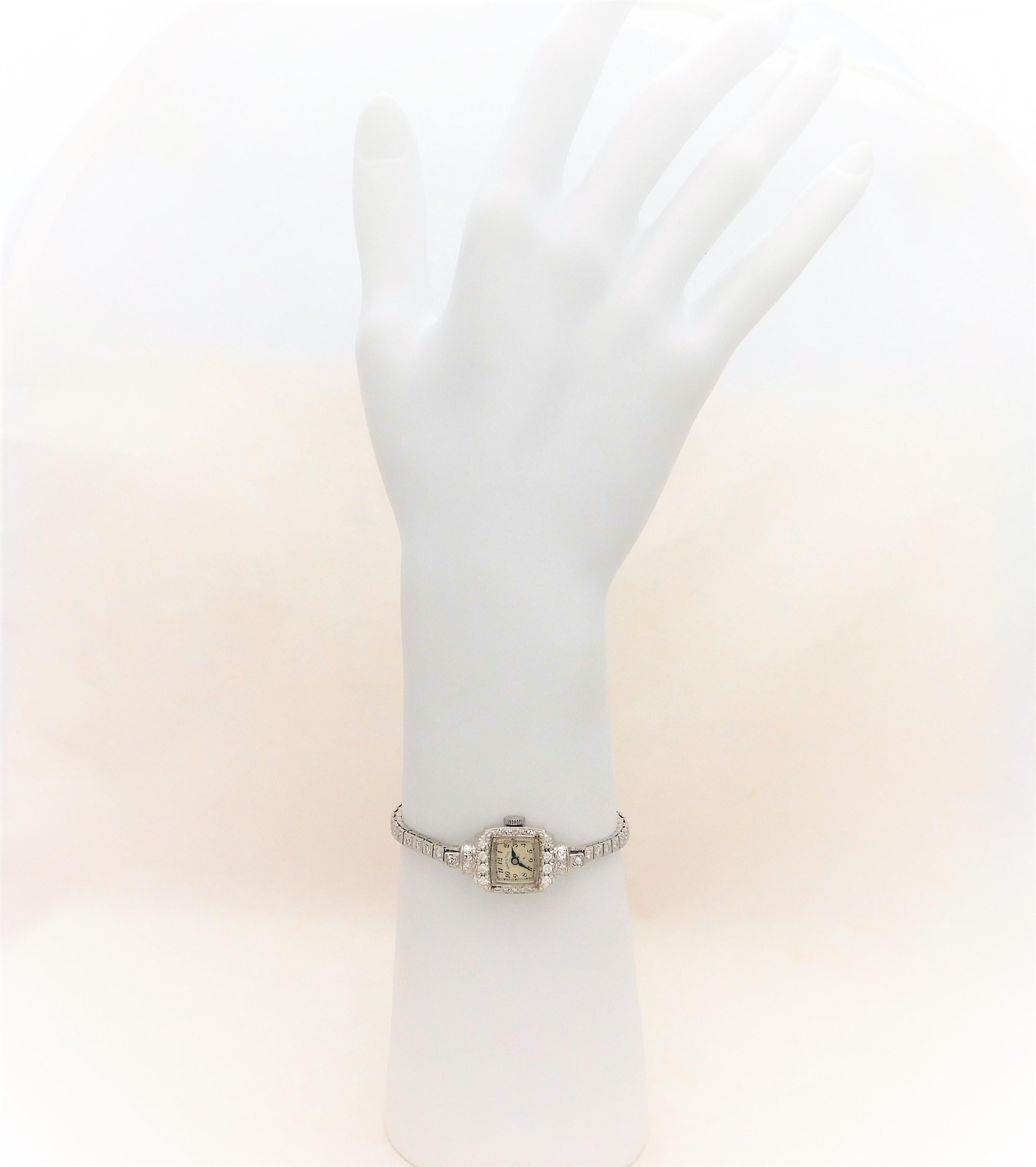 Hamilton Ladies Platinum Diamond Art Deco manual Wristwatch, circa 1930 9