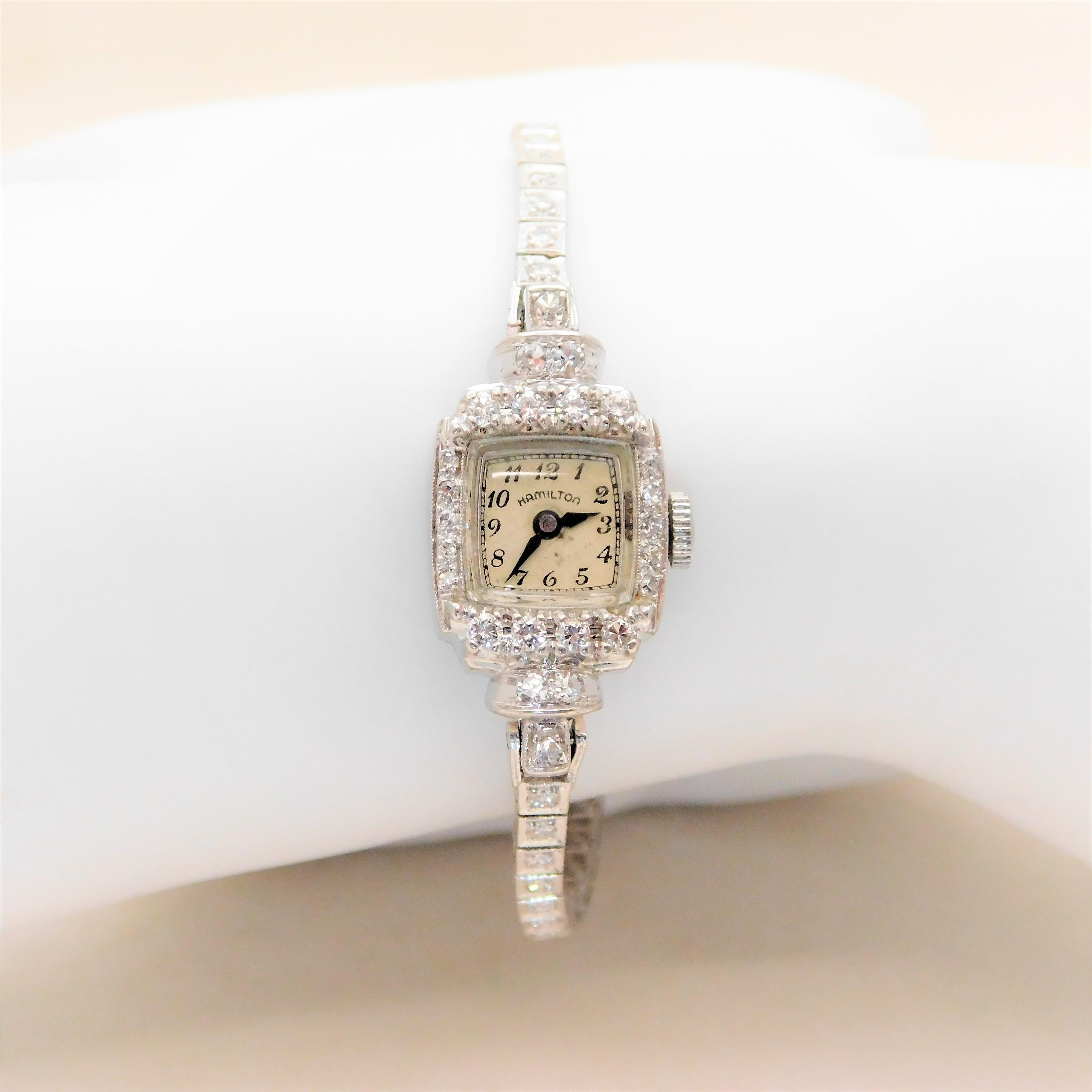 Hamilton Ladies Platinum Diamond Art Deco manual Wristwatch, circa 1930 10