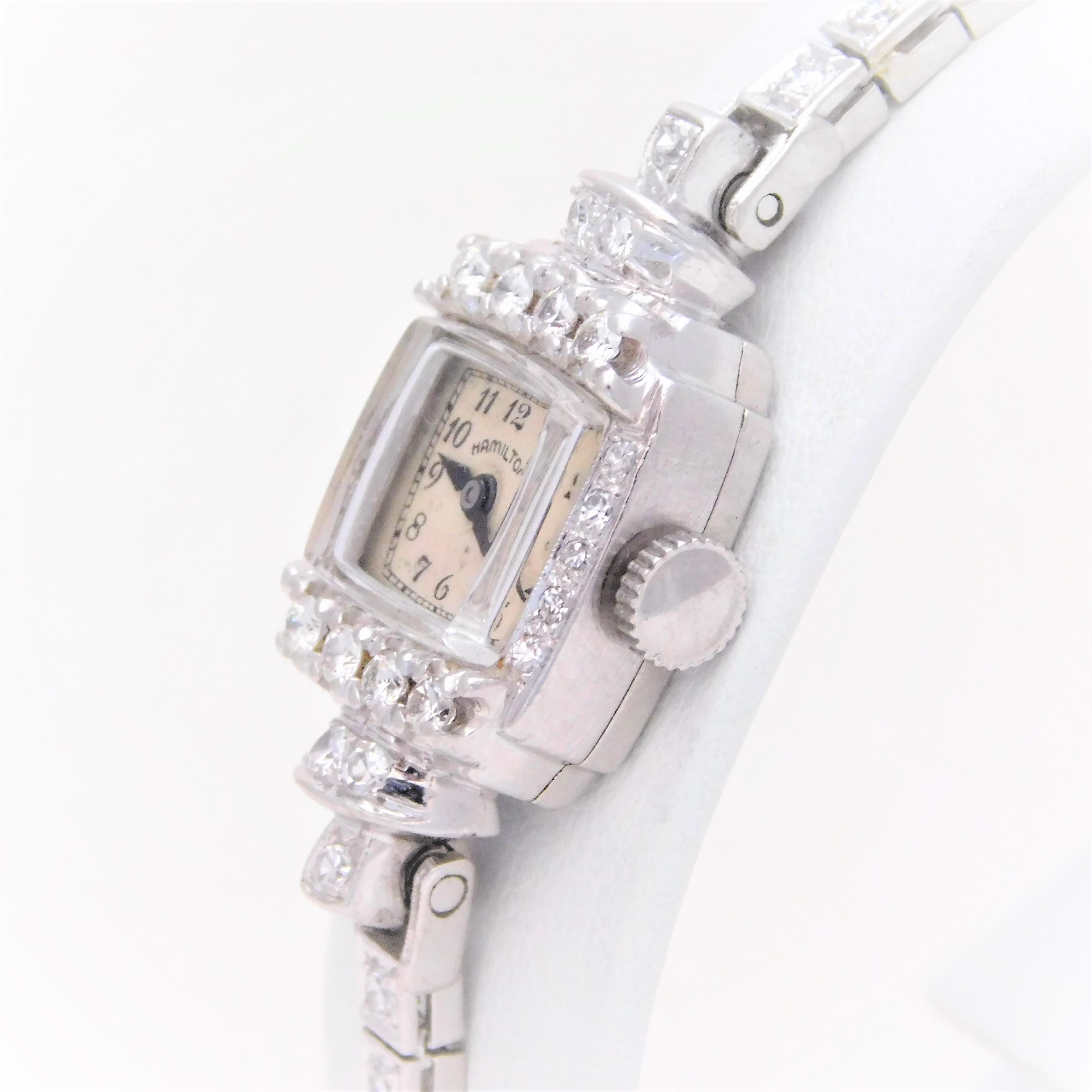 Women's Hamilton Ladies Platinum Diamond Art Deco manual Wristwatch, circa 1930