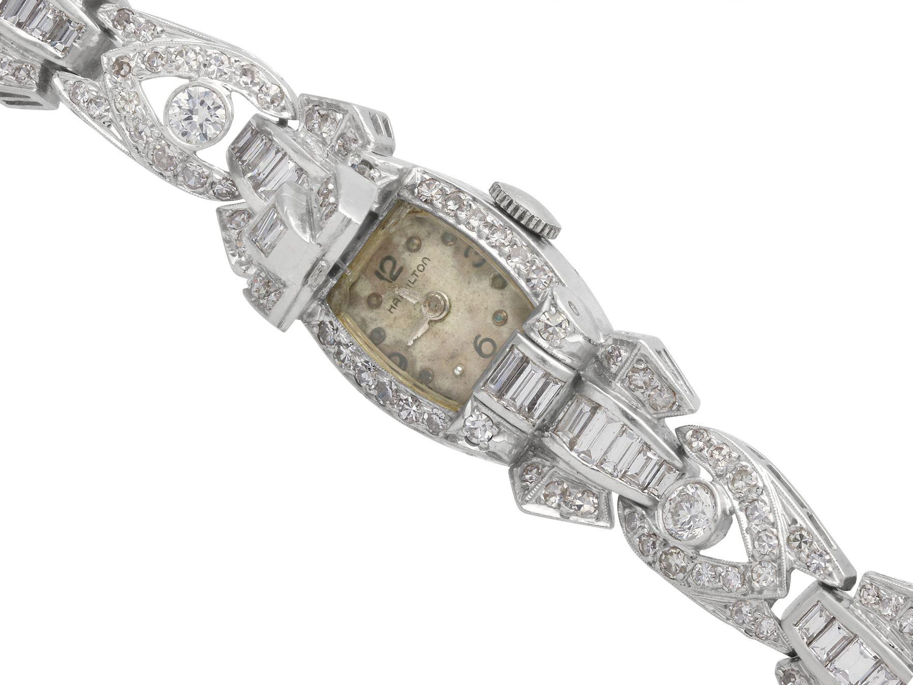 5.32 Ct Diamond Hamilton Platinum Cocktail Watch Excellent état - En vente à Jesmond, Newcastle Upon Tyne