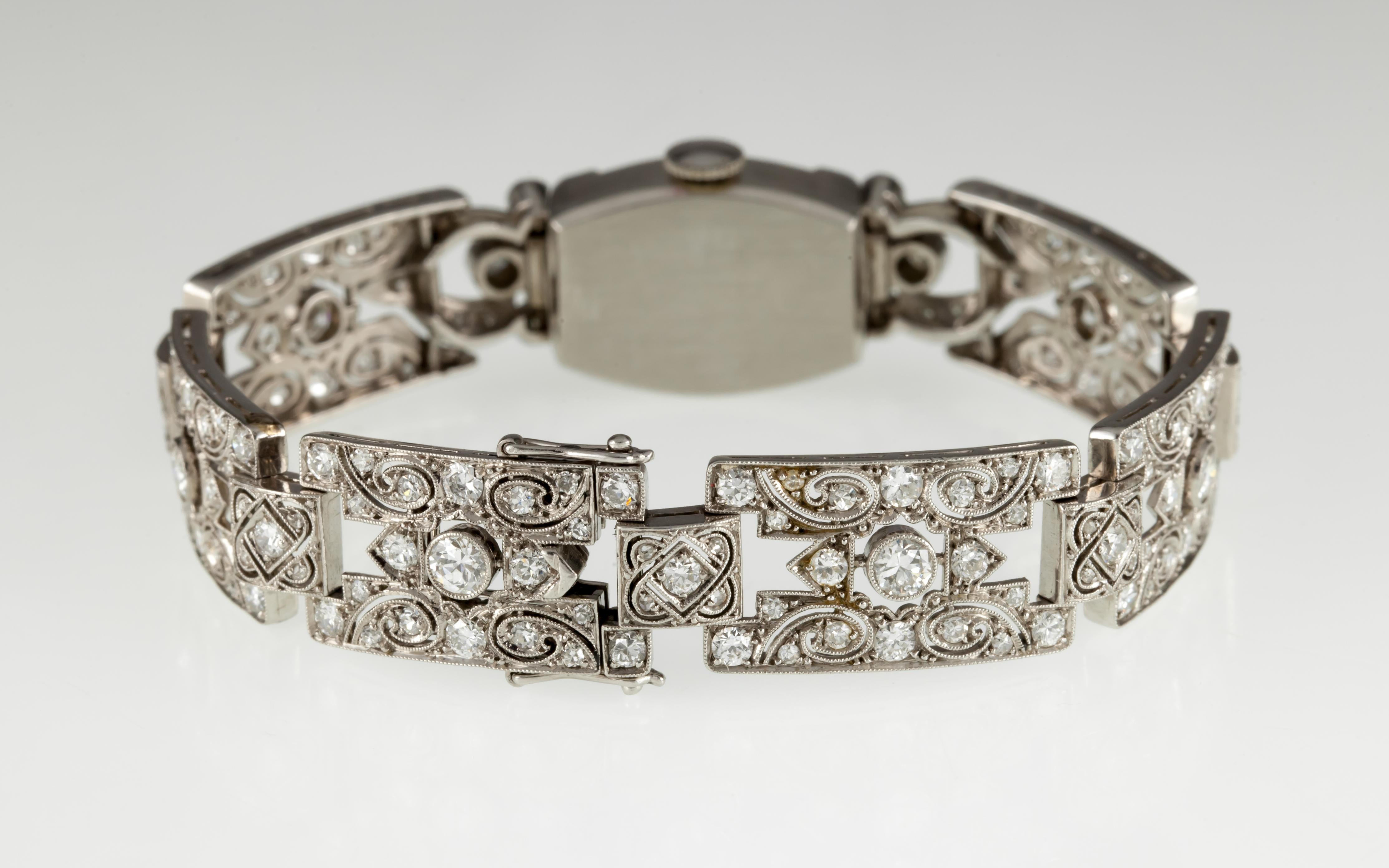 Art Deco Hamilton Ladies Platinum Diamond Dress Watch Delicate Filigree Movement #911 For Sale