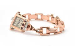 Hamilton Ladies Rose Gold Diamond Ruby Vintage manual wind Wristwatch