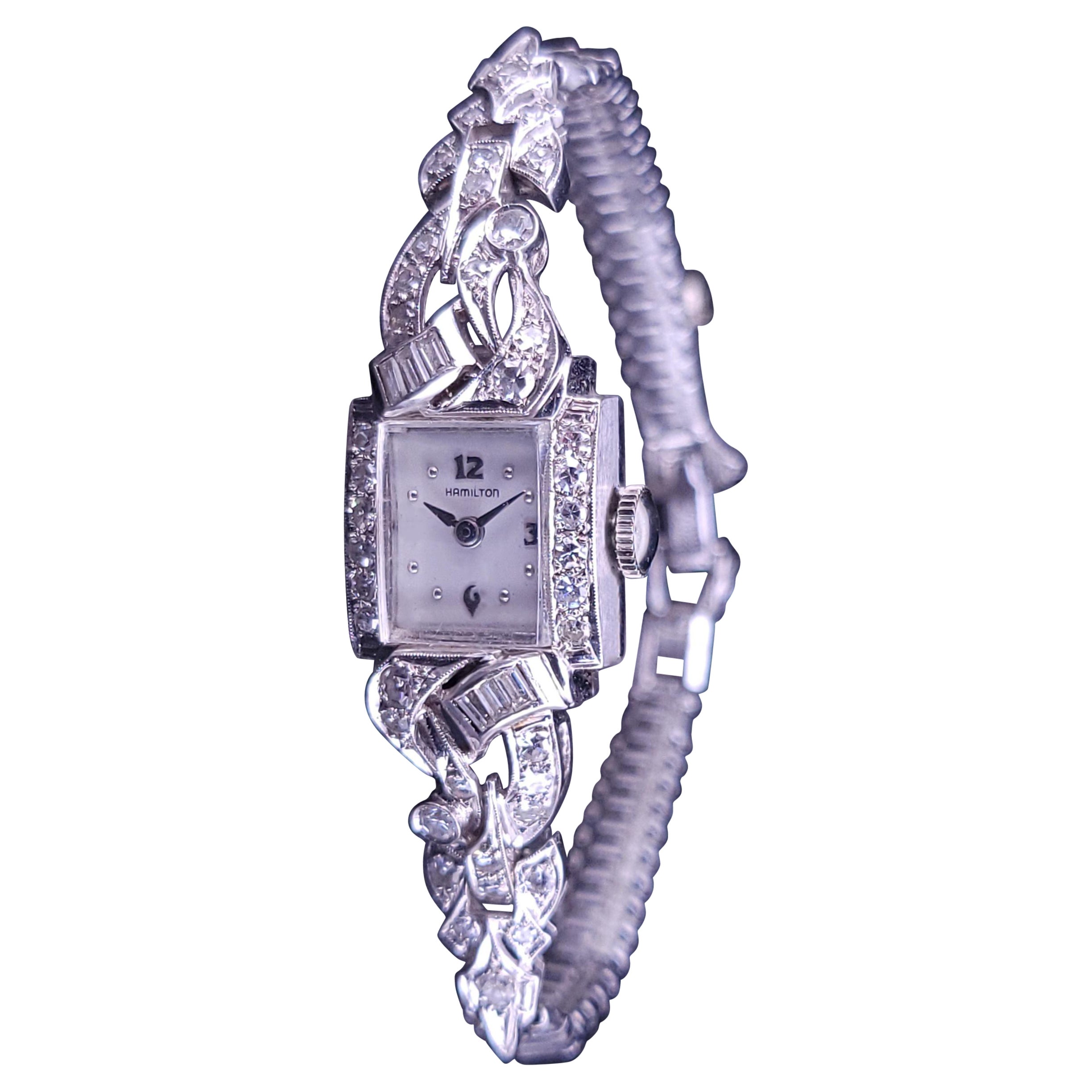 Hamilton Ladies Platinum Diamond Watch, 1.10ct, Manual Winding