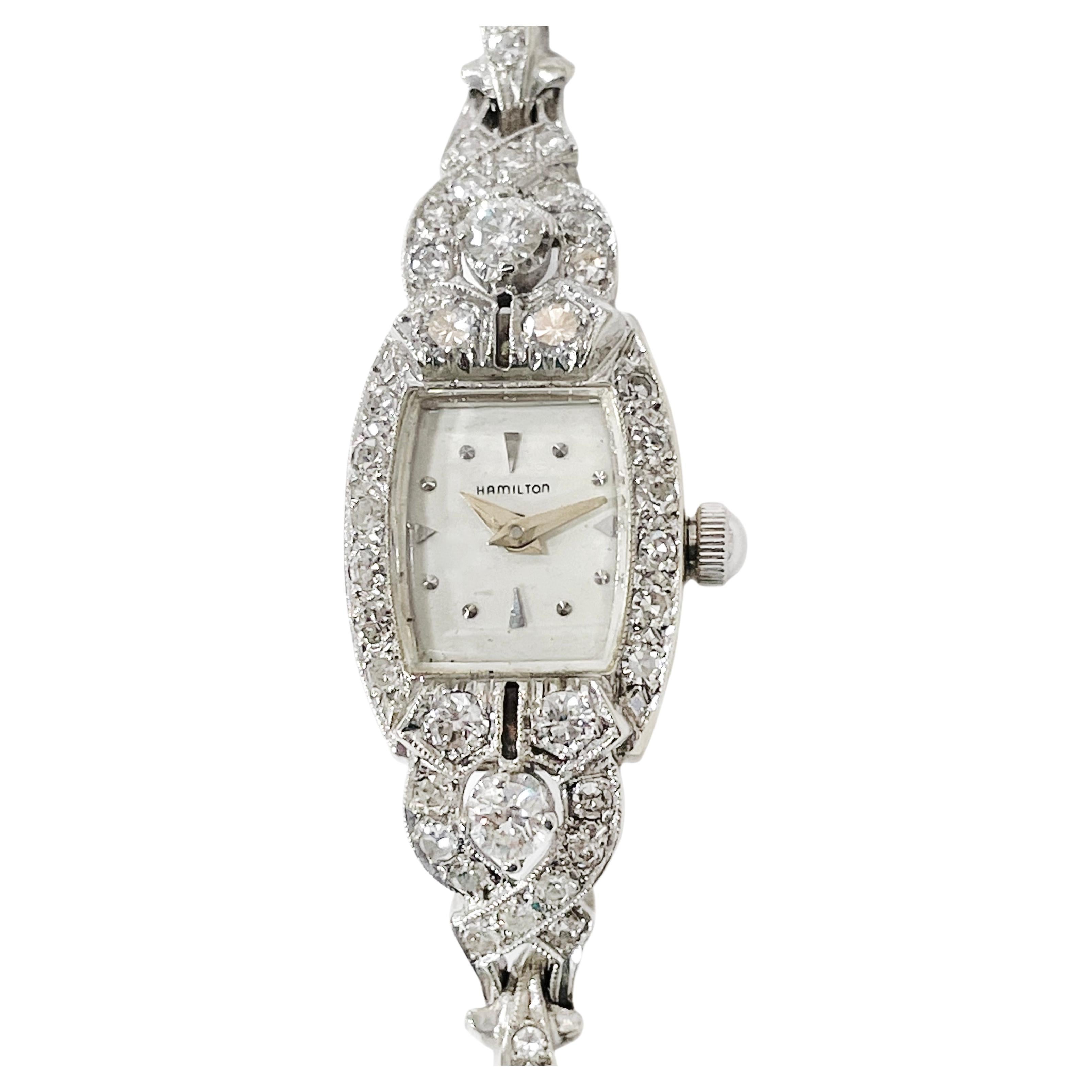 Hamilton Ladies White Gold Diamond Bracelet Watch, Circa 1930s For Sale