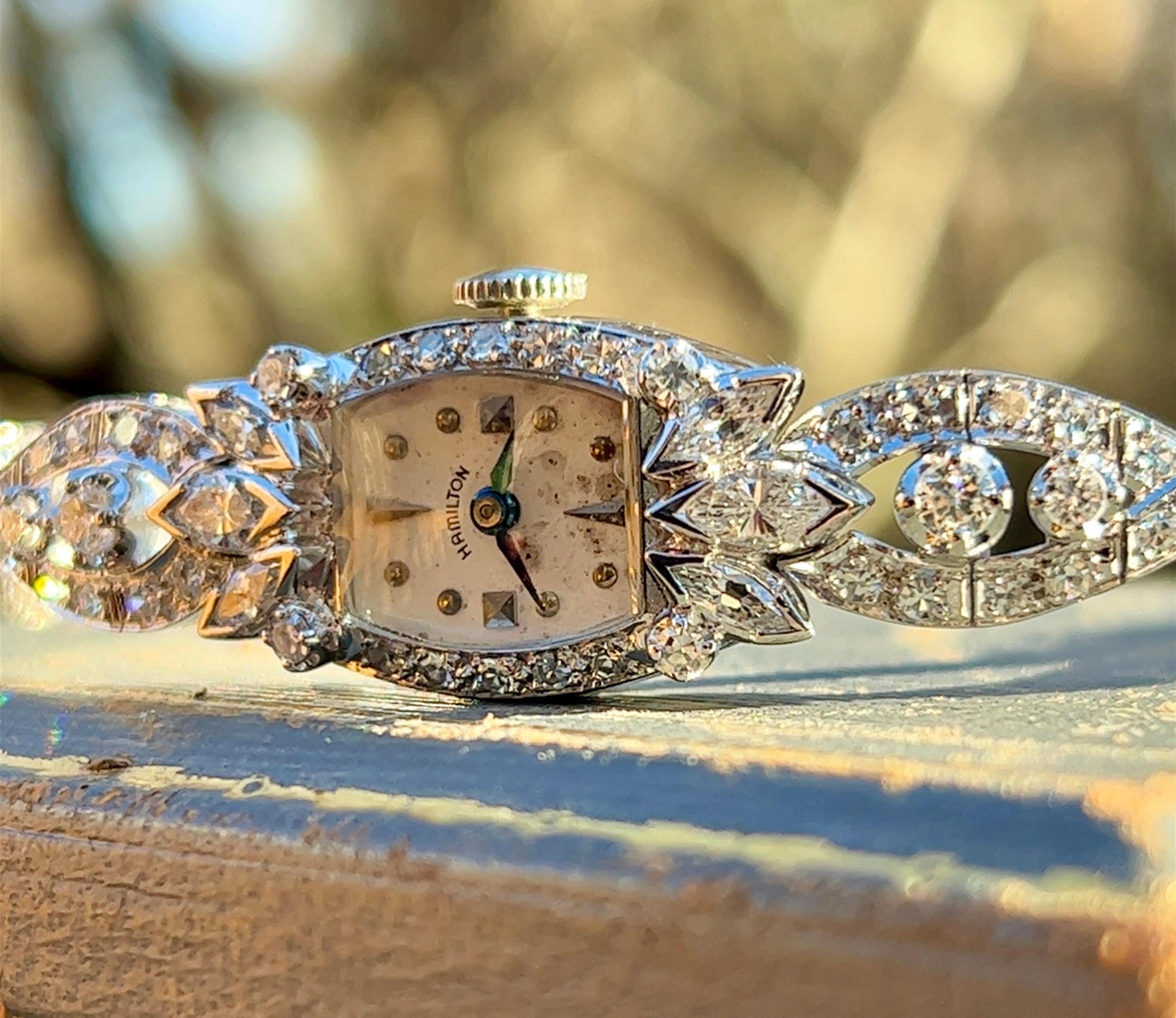 Hamilton Ladies White Gold Diamond Bracelet Watch, Circa 1960 2
