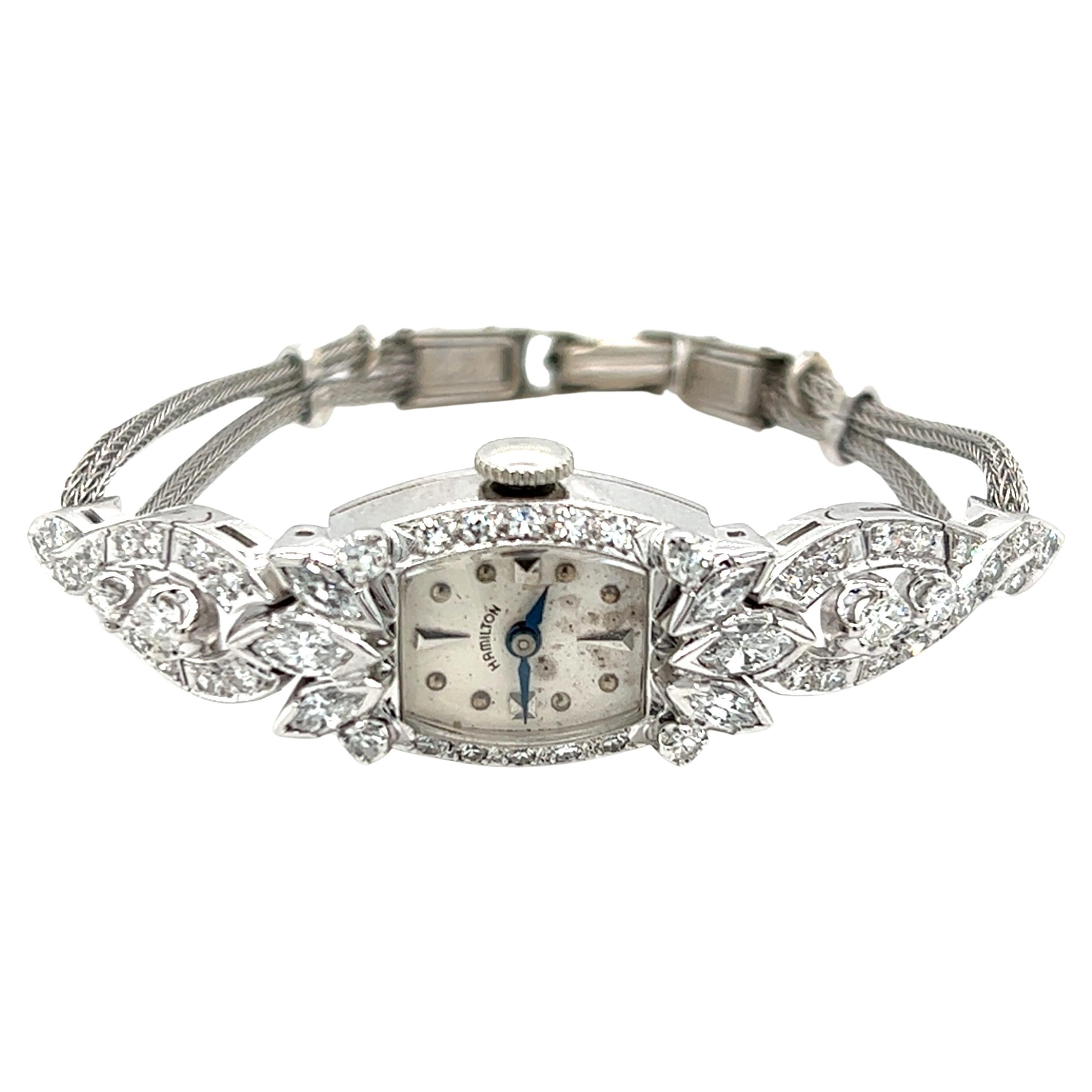 Hamilton Ladies White Gold Diamond Bracelet Watch, Circa 1960