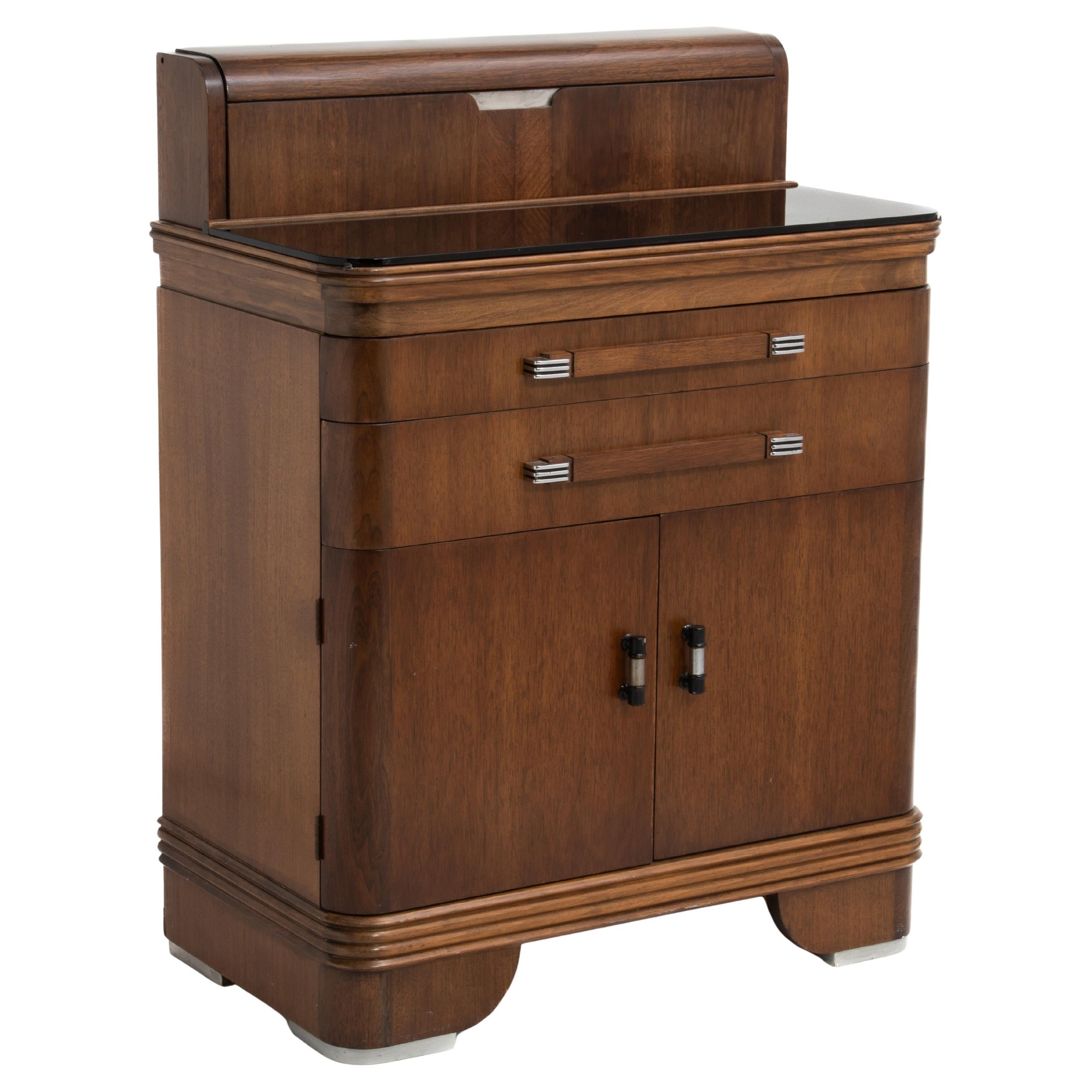 Hamilton Manufacturing Company Walnut Chrome Dental Cabinet Donald Deskey For Sale