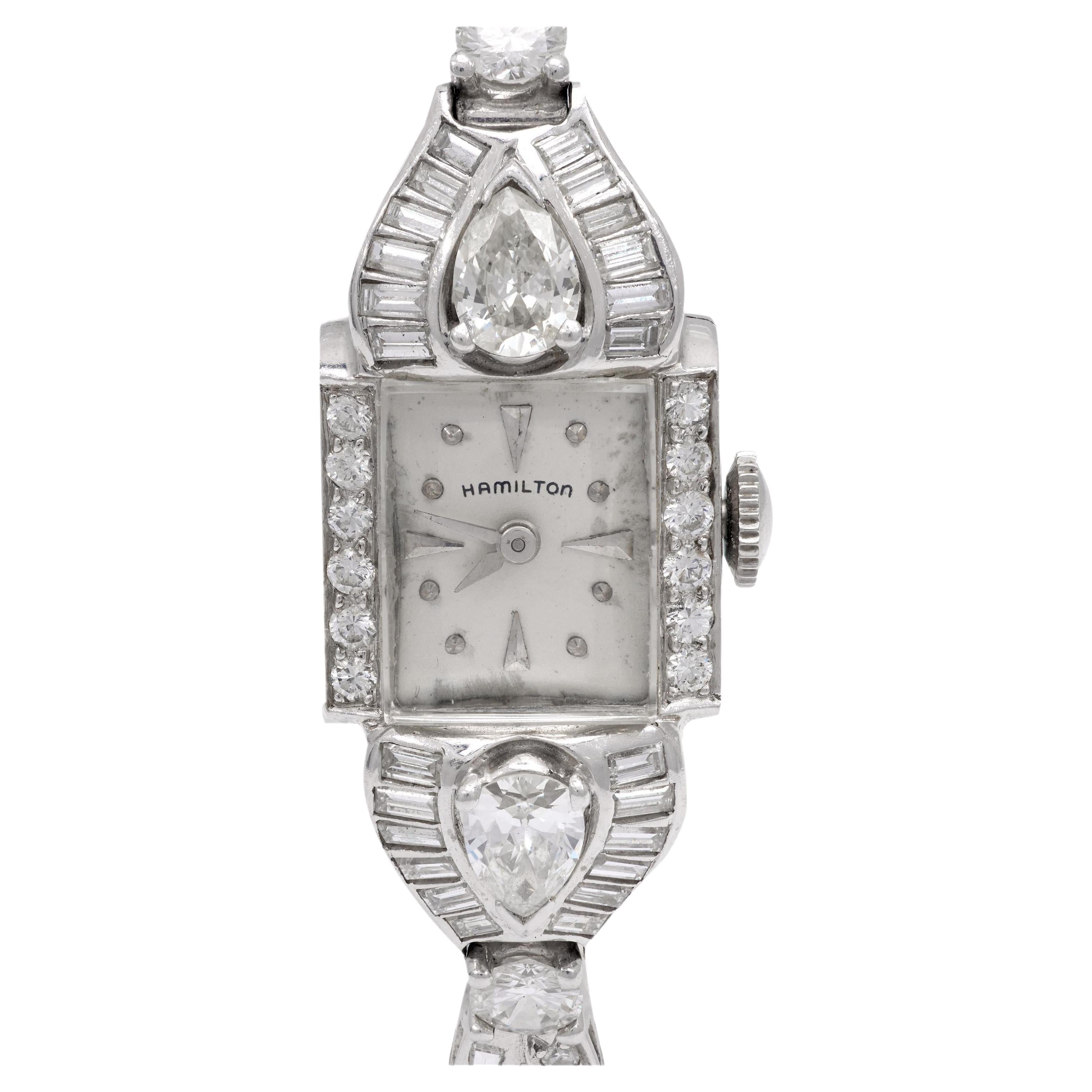Hamilton Mid Century 5.20 carat total weight diamond platinum watch