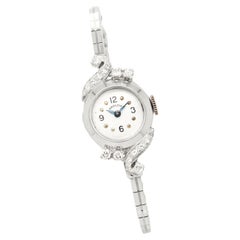 Reloj Hamilton Moderno de Mitad de Siglo de Oro Blanco de 14k y Diamantes para Dama