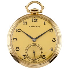 Hamilton Open Face 14 Karat Gold Retro Pocket Watch Gr 923 10S 23 Jewel