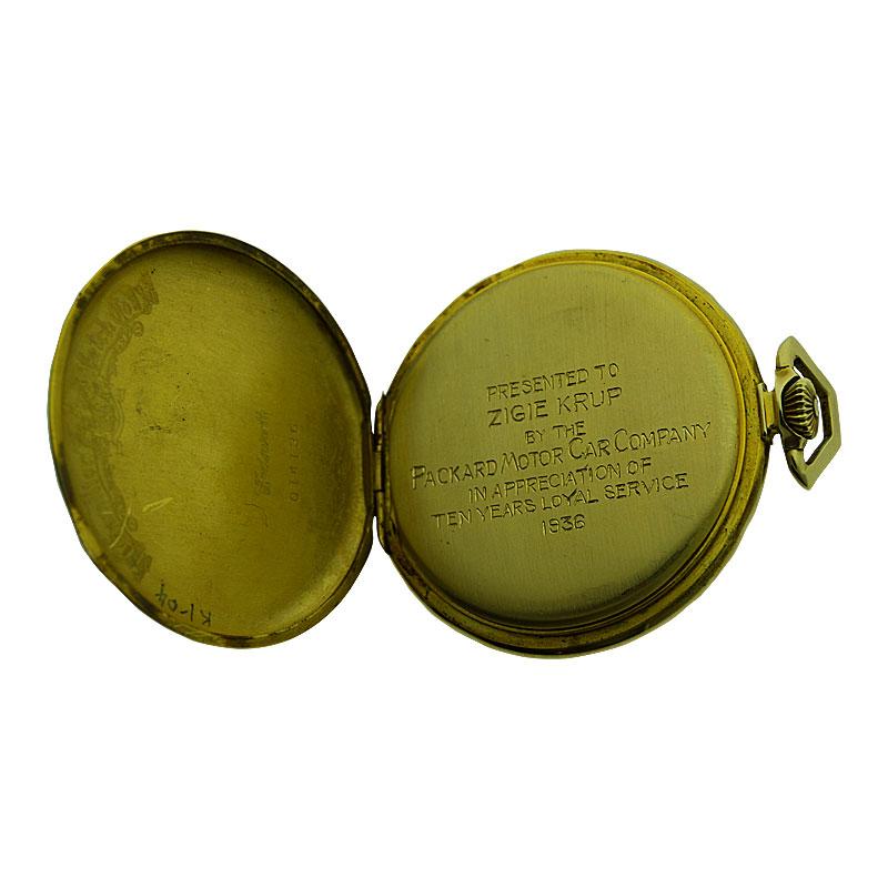 Women's or Men's Hamilton Packard Presentation Yellow Solid Gold Art Deco Pocket Watch from 1936