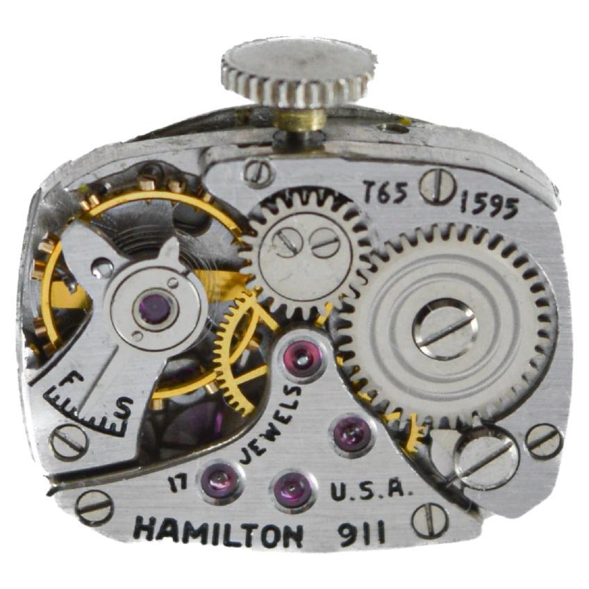 Hamilton Platinum Art Deco Ladies Watch with Cord Band or Matching Metal Band For Sale 11