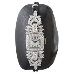 Hamilton Platin Art Deco Damenuhr mit Kordelband oder passendem Metallband