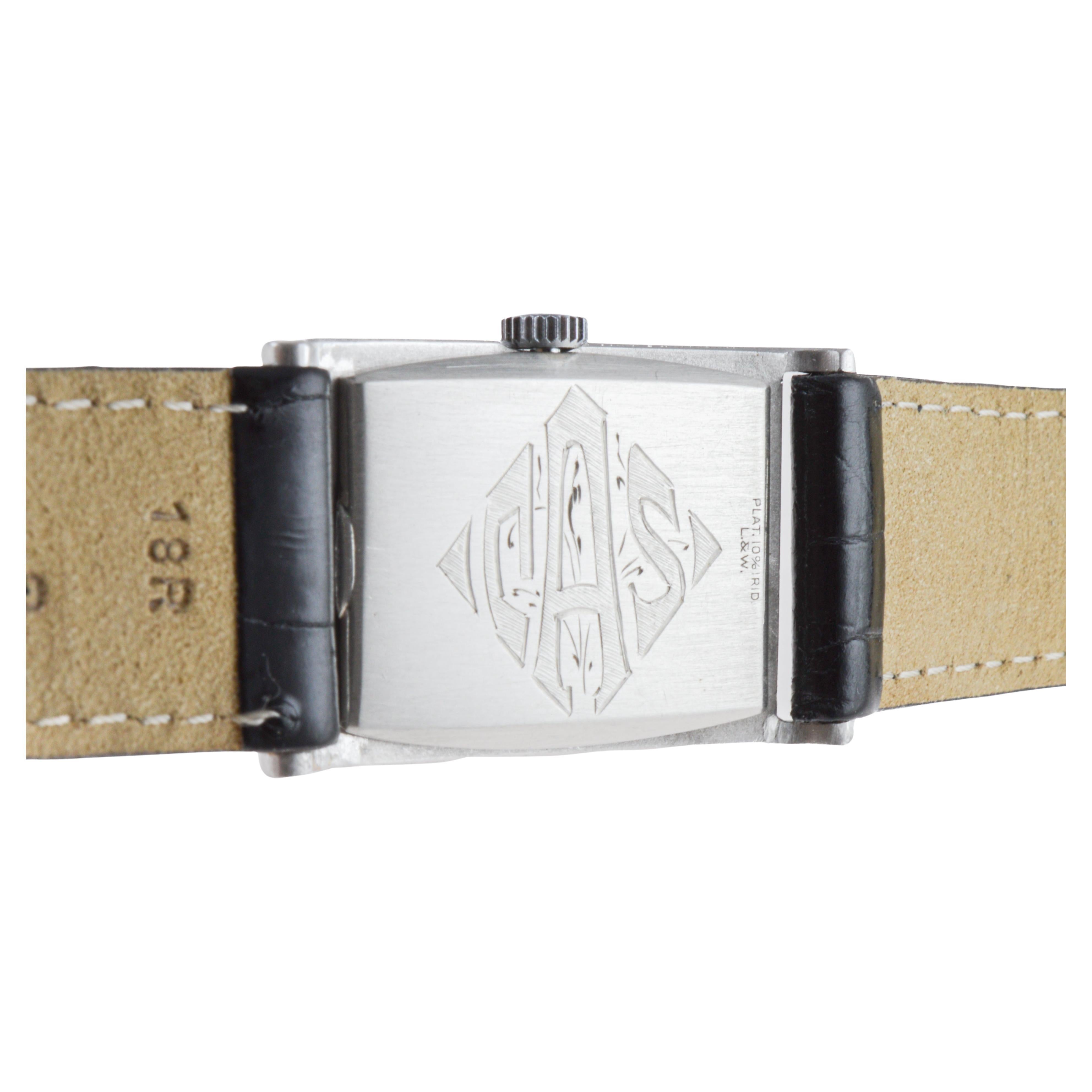 Hamilton Platin Art Deco Tank Stil 1940er Jahre mit Medaillon Serie Uhrwerk. im Angebot 5