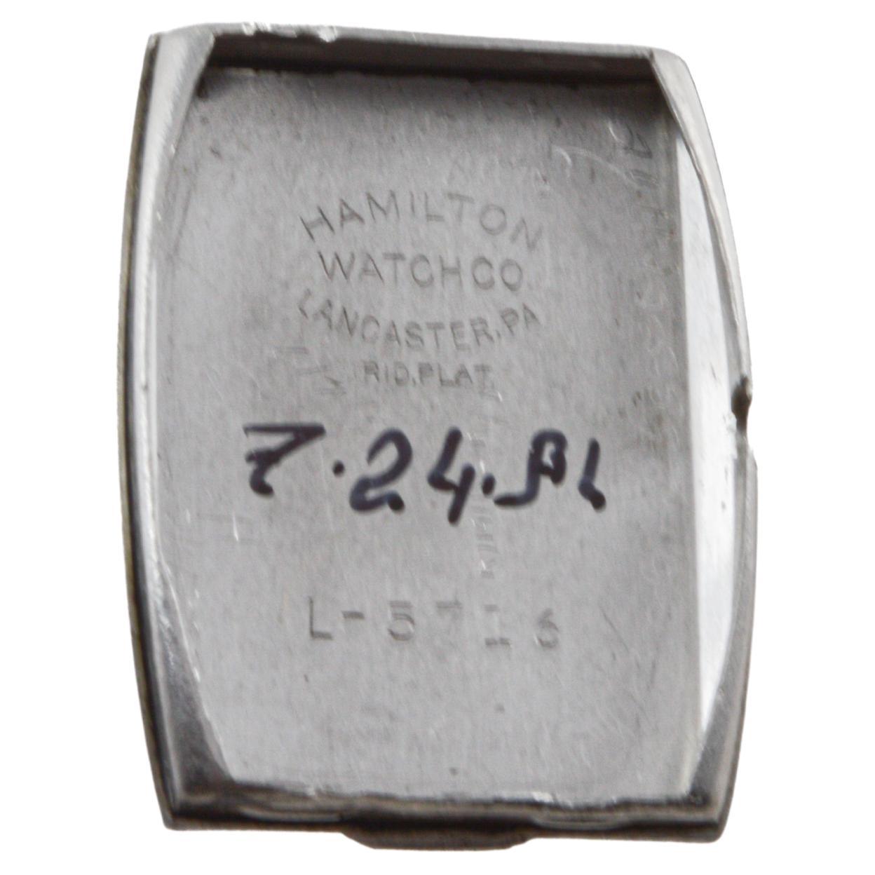 Hamilton Platin Art Deco Tank Stil 1940er Jahre mit Medaillon Serie Uhrwerk. im Angebot 6