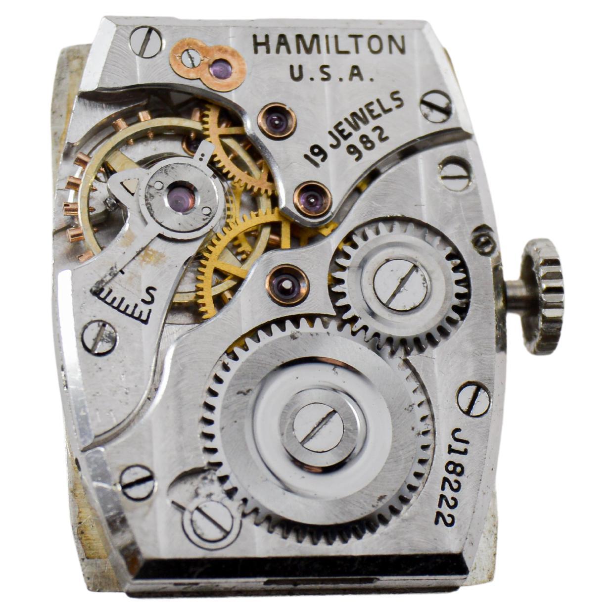 Hamilton Platinum Art Deco Tank Style 1940's with Medallion Series Movement. en venta 7