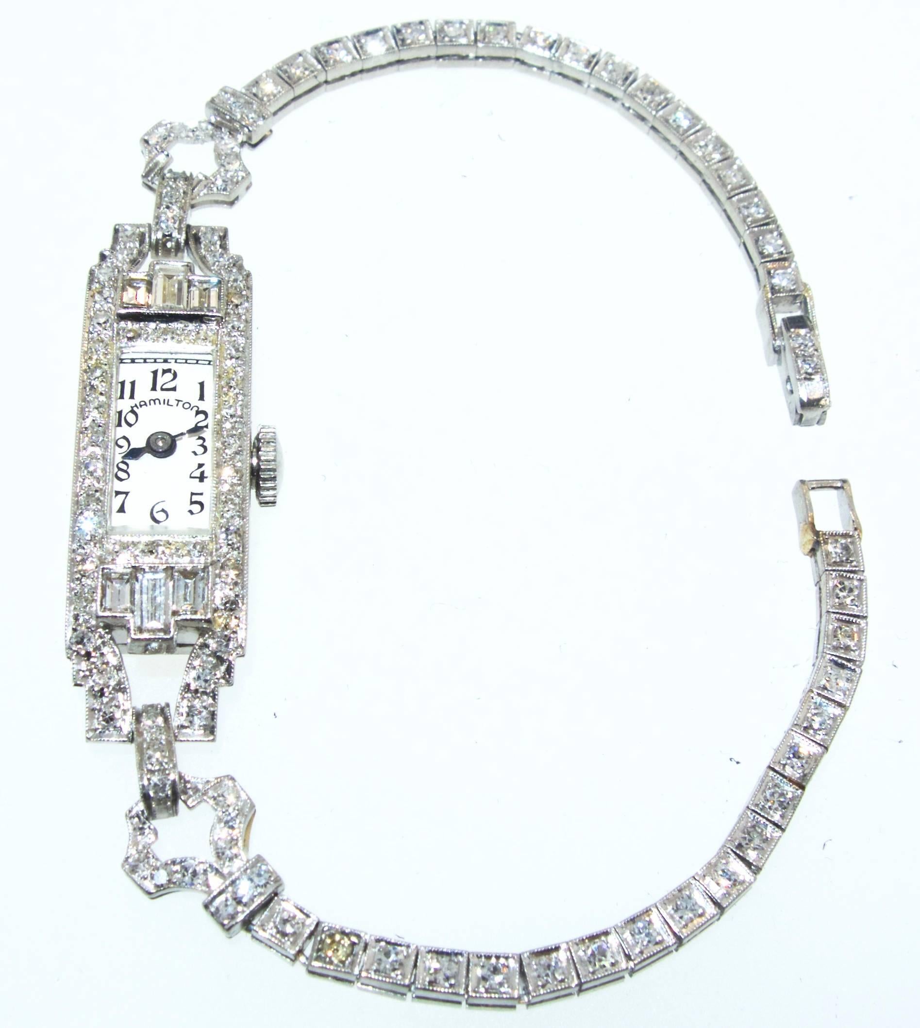 Women's or Men's Hamilton Platinum Diamond Art Deco Manual Wristwatch