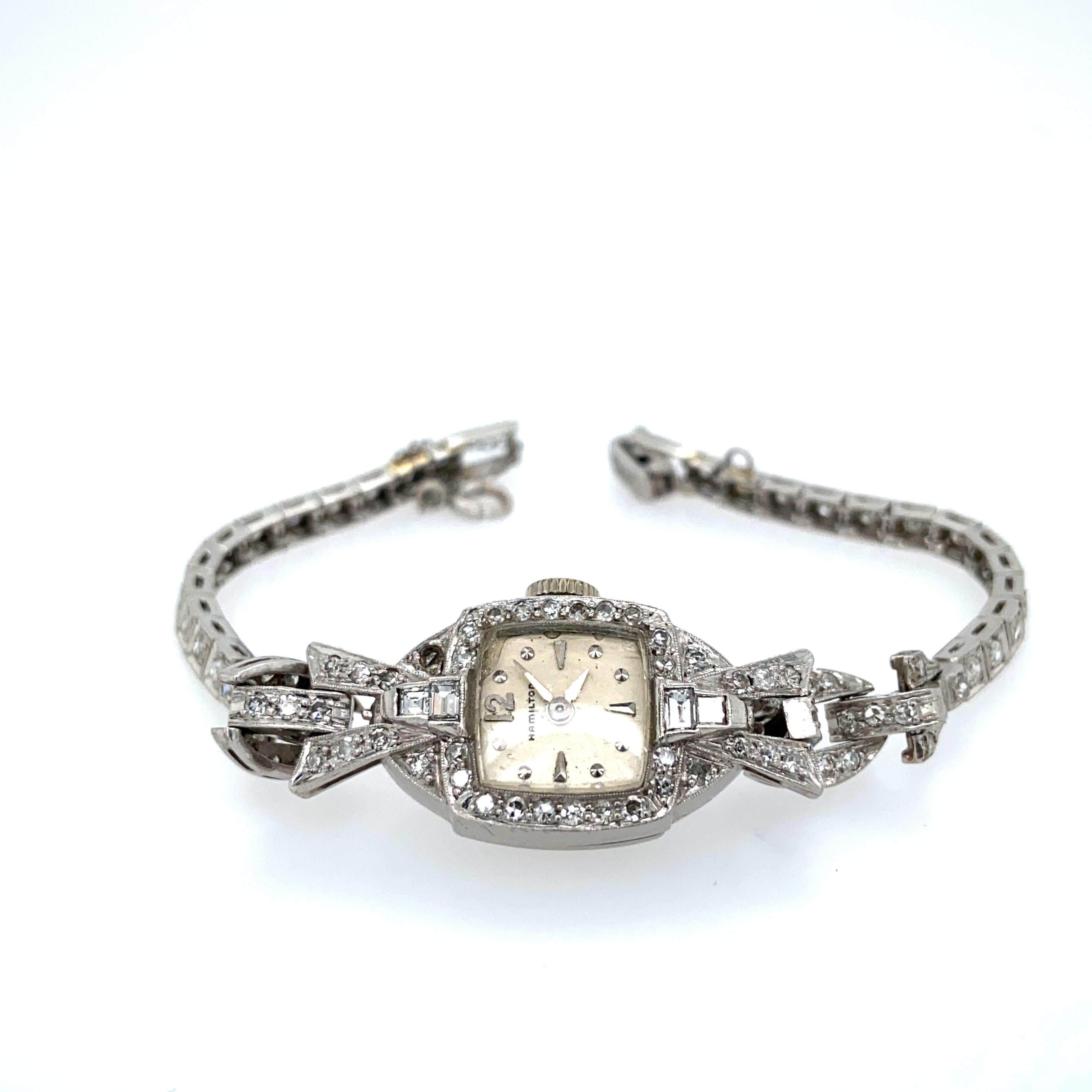 Women's Hamilton Platinum Diamond Watch For Sale