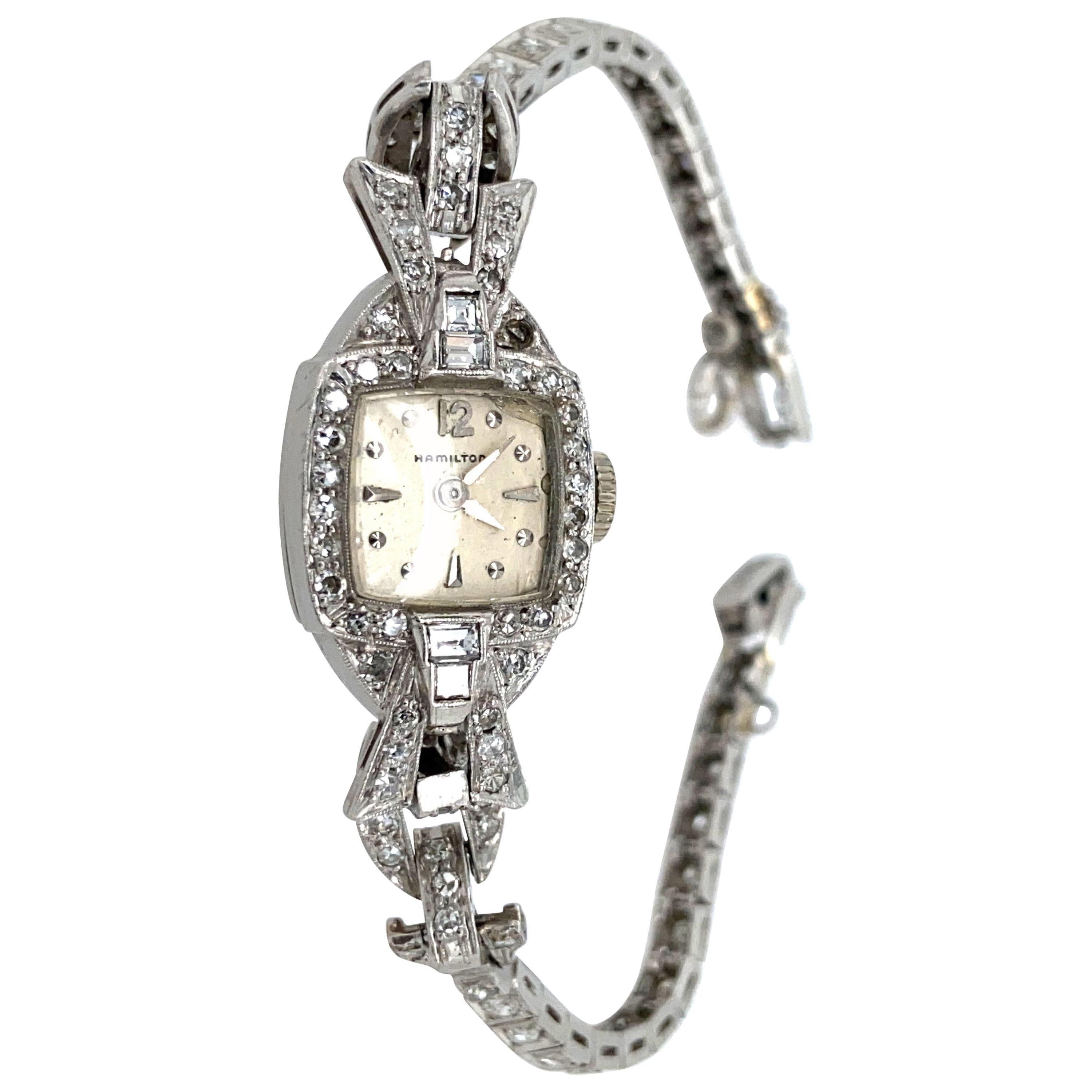 Hamilton Platinum Diamond Watch For Sale