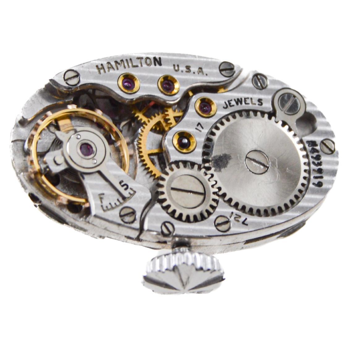Hamilton Platinum Ladies Art Deco Styled Diamond Dress Watch, circa 1940er Jahre im Angebot 9