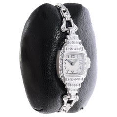 Hamilton Platinum Ladies Art Deco Styled Diamond Dress Watch, circa 1940s