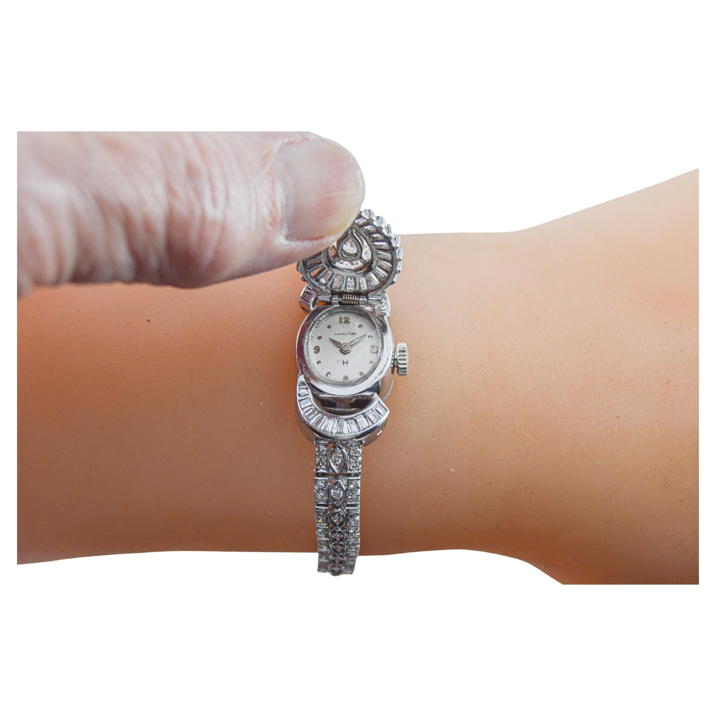 Montre habillée en platine pour dames, Hamilton, circa 1950 en vente 12