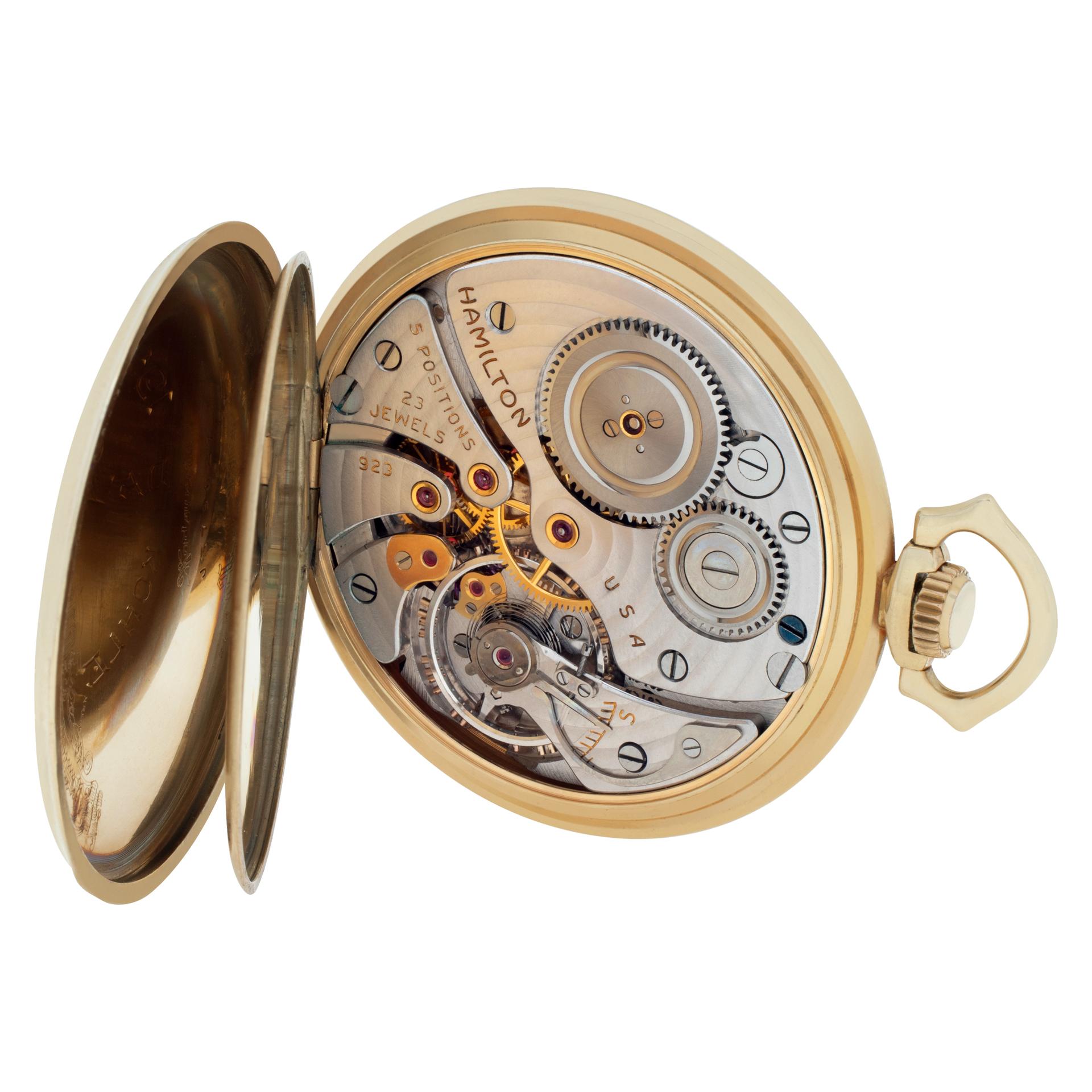 Hamilton Taschenuhr 18k Gelbgold Armbanduhr Ref R3163 im Zustand „Hervorragend“ im Angebot in Surfside, FL