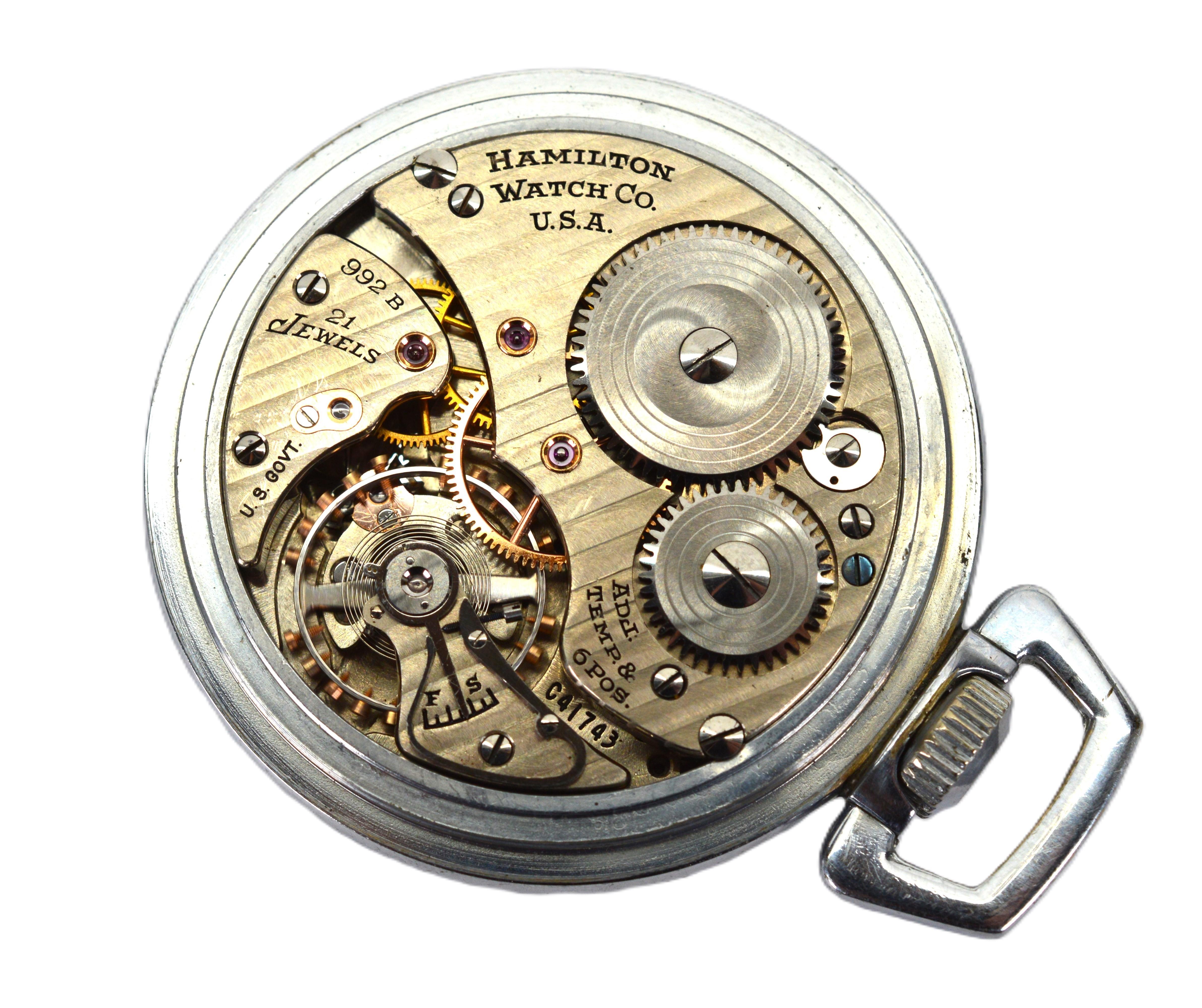 Hamilton Railroad Grade U.S. Ordinance Pocket Watch w Original Packaging In Good Condition For Sale In Mount Kisco, NY