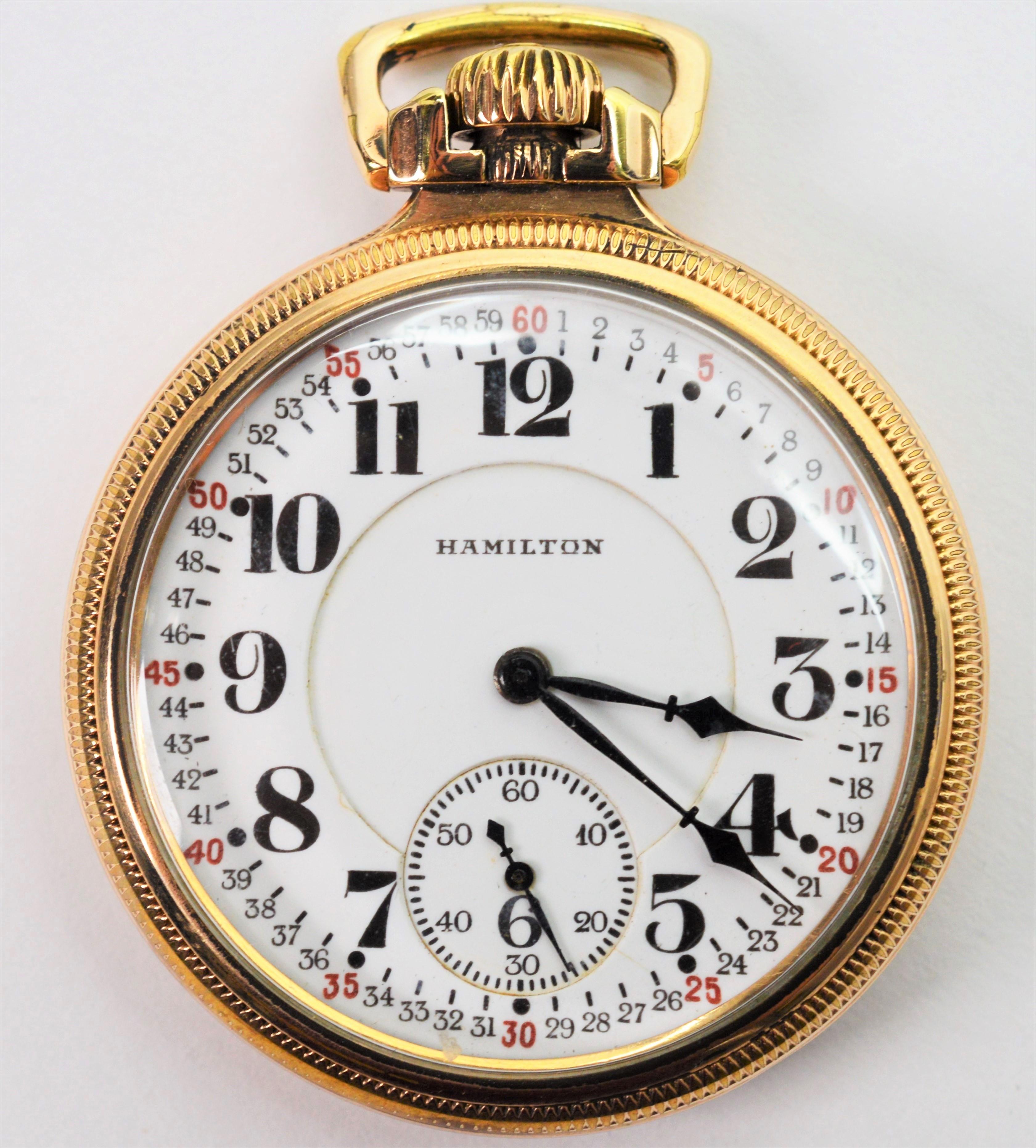 Hamilton Railroad Style Brass Pocket Watch, circa 1925 2