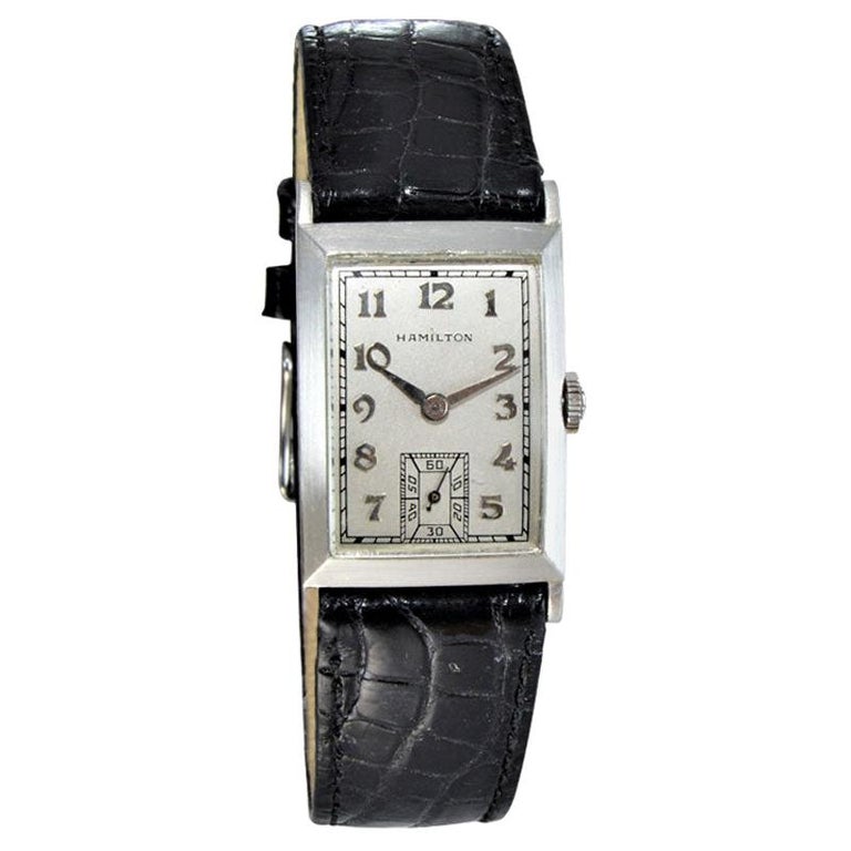 Hamilton Rare Platinum Art Deco Tank Style Watch, circa 1940s For Sale