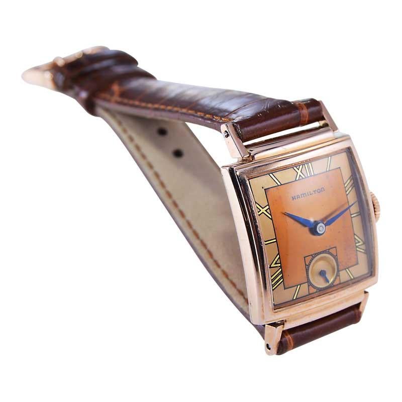 Women's or Men's Hamilton Rose Gold Filled Art Deco Tank Style Watch from 1940's