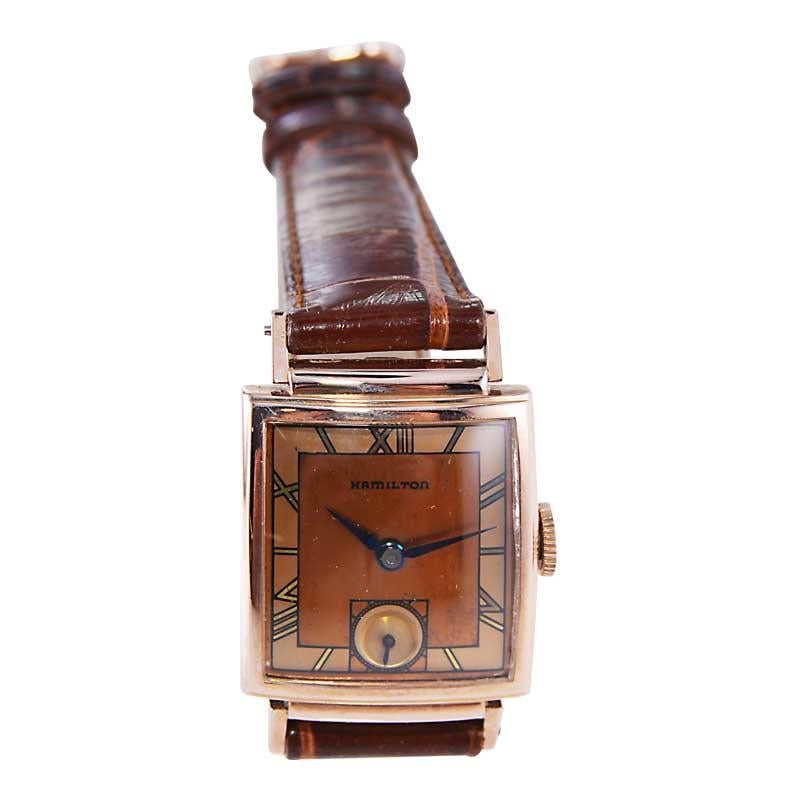 Hamilton Rose Gold Filled Art Deco Tank Style Watch from 1940's 1