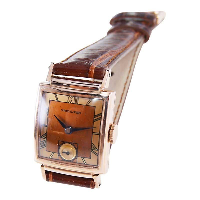 Hamilton Rose Gold Filled Art Deco Tank Style Watch from 1940's 2