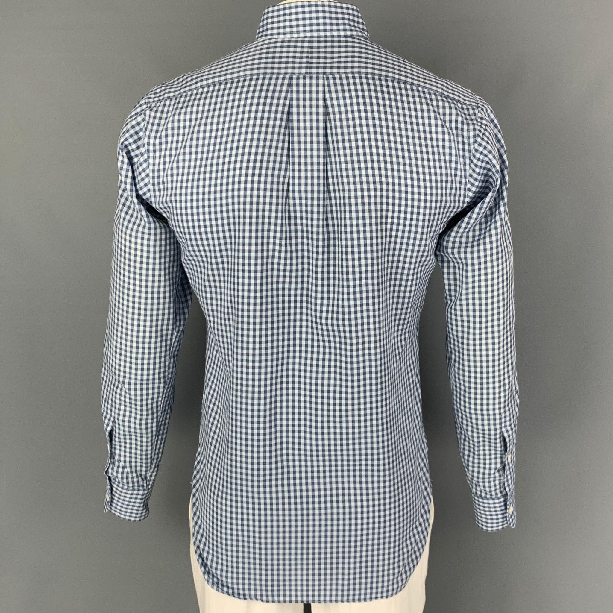 HAMILTON Size L Blue & Light Blue Gingham Long Sleeve Shirt In Good Condition For Sale In San Francisco, CA