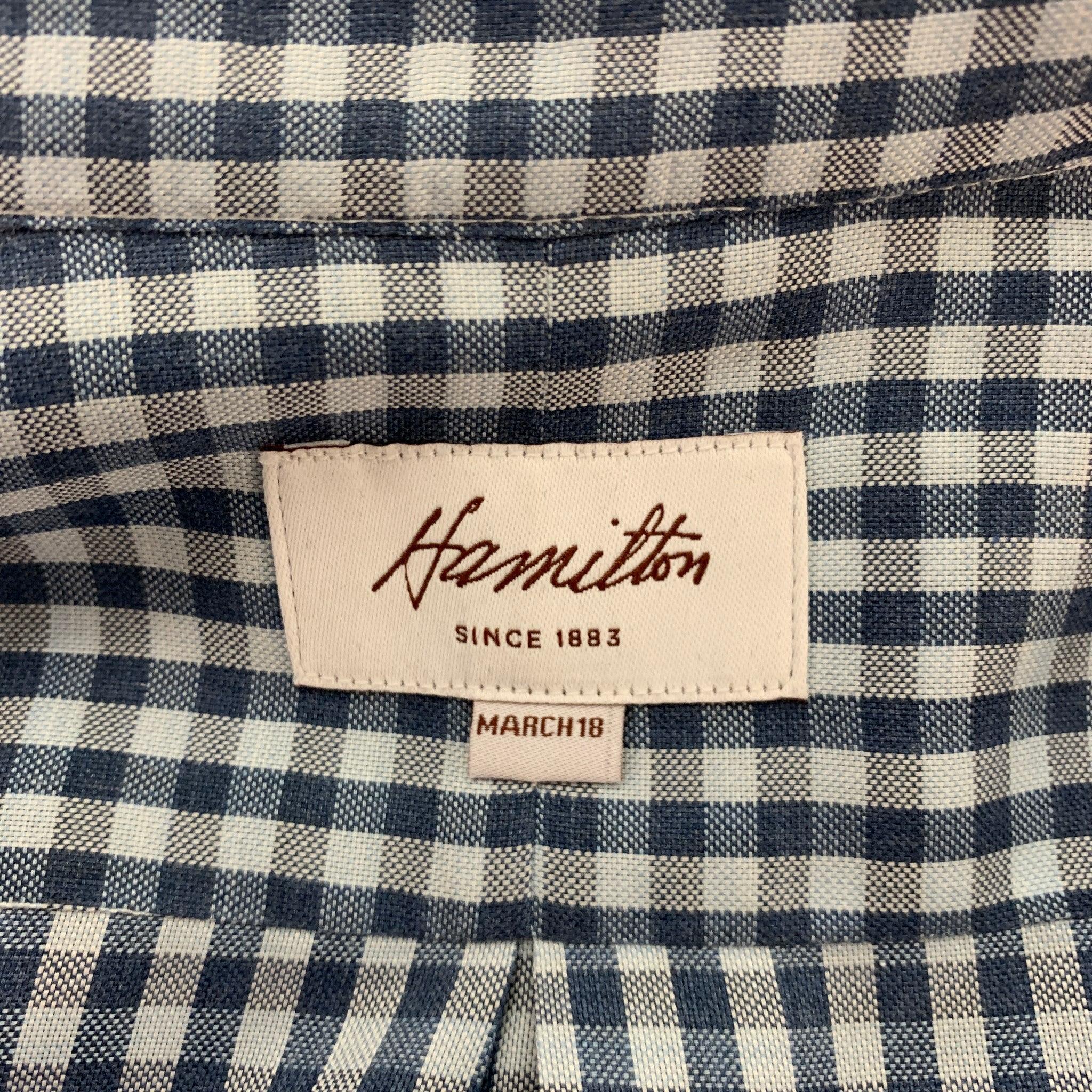 Men's HAMILTON Size L Blue & Light Blue Gingham Long Sleeve Shirt For Sale