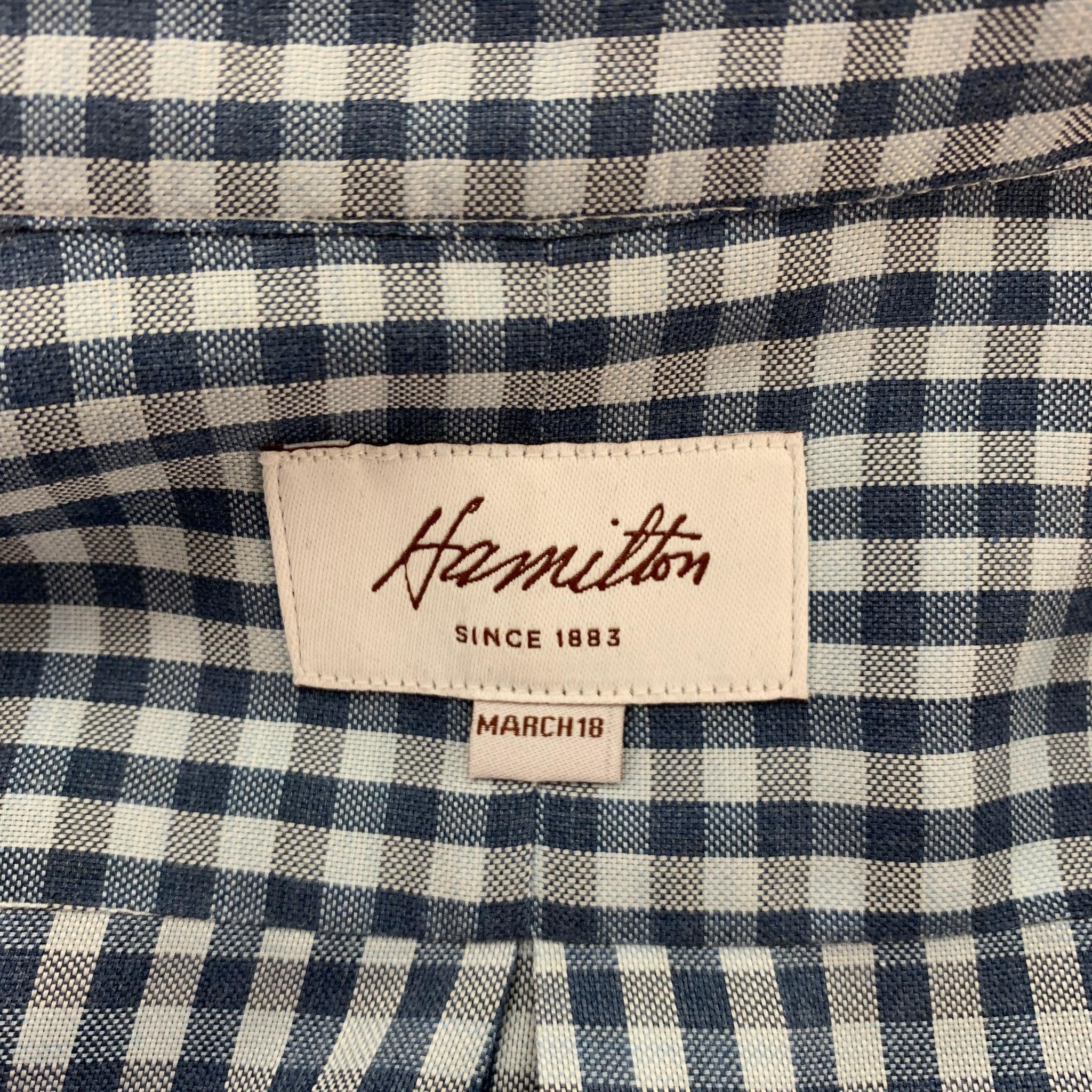 HAMILTON Size L Blue & Light Blue Gingham Long Sleeve Shirt In Good Condition For Sale In San Francisco, CA