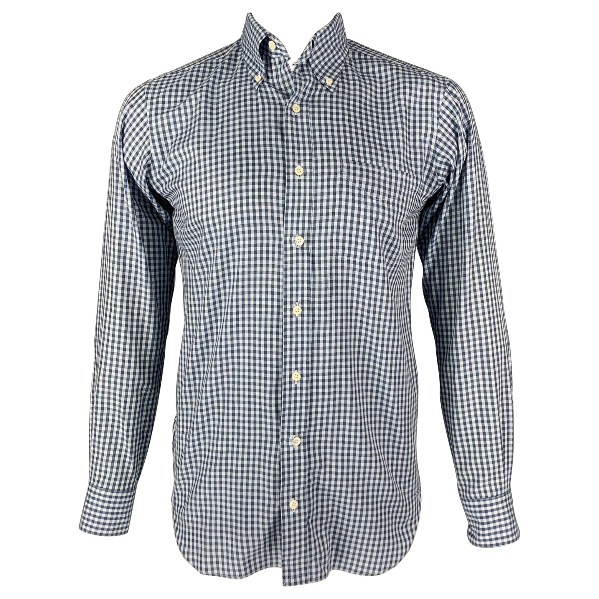 HAMILTON Größe L Blaues & hellblaues Langarmhemd aus Gingham mit langen Ärmeln