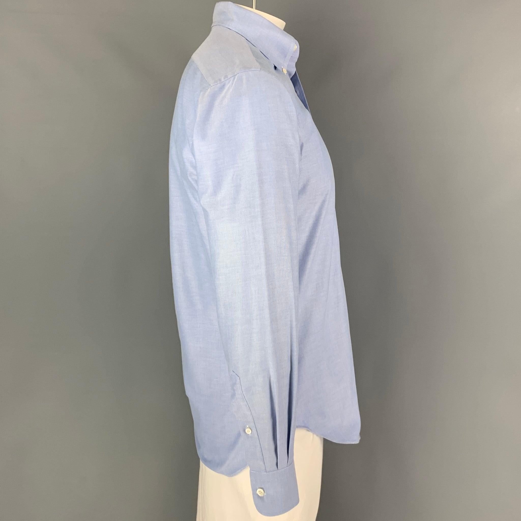 HAMILTON long sleeve shirt comes in a blue oxford material featuring a classic style, button down collar, and a button up closure. Excellent
Pre-Owned Condition. Fabric tag removed.  

Marked:   MARCH18  

Measurements: 
 
Shoulder: 18 inches Chest: