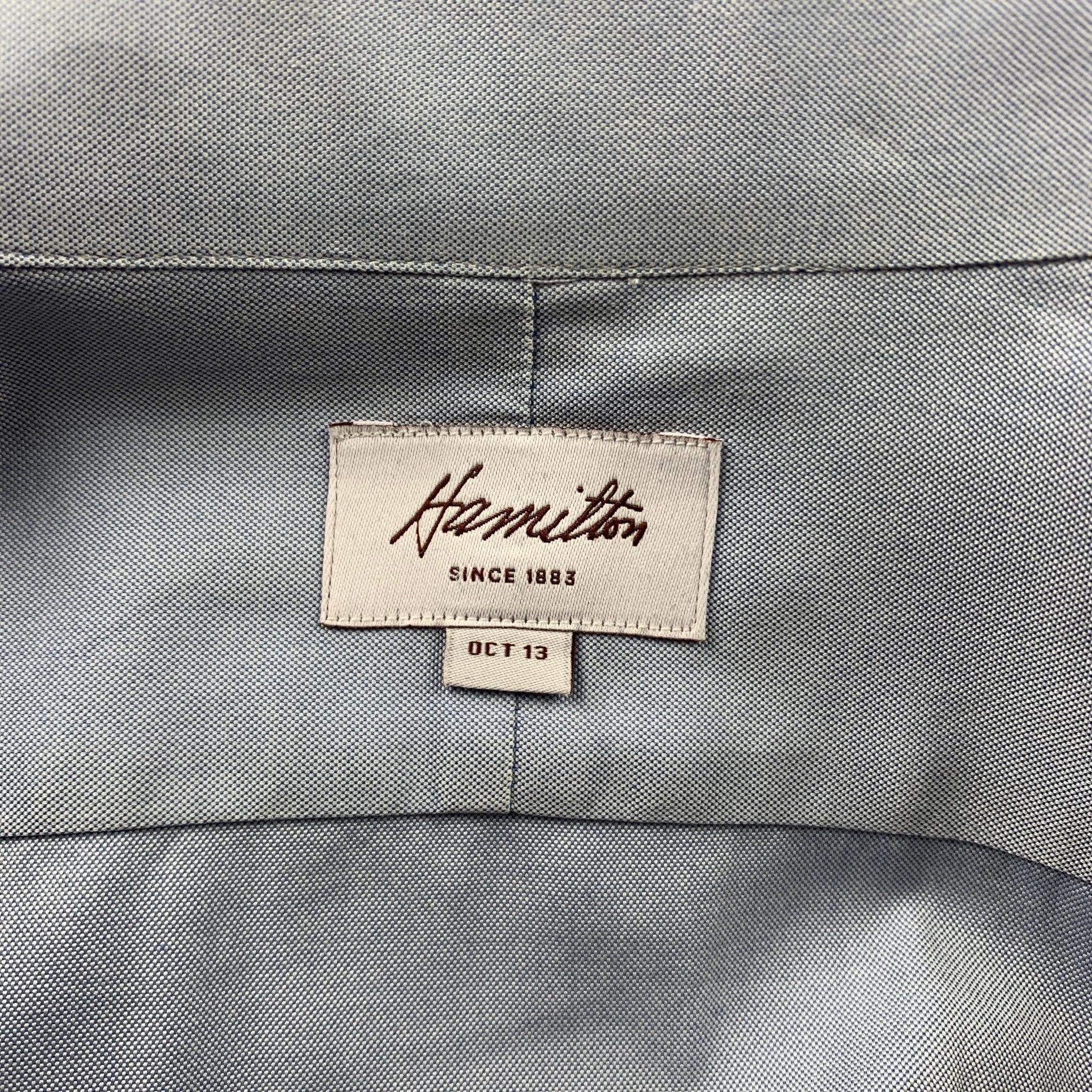 Men's HAMILTON Size L Blue Pinstripe Cotton Button Down Long Sleeve Shirt For Sale