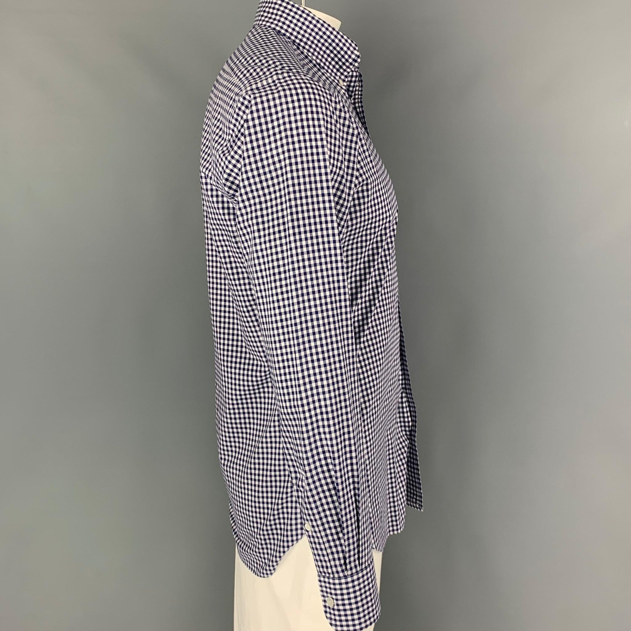 HAMILTON long sleeve shirt comes in a navy & white gingham material featuring a classic style, button down collar, and a button up closure. Excellent
Pre-Owned Condition. Fabric tag removed.  

Marked:   MARCH18  

Measurements: 
 
Shoulder: 18