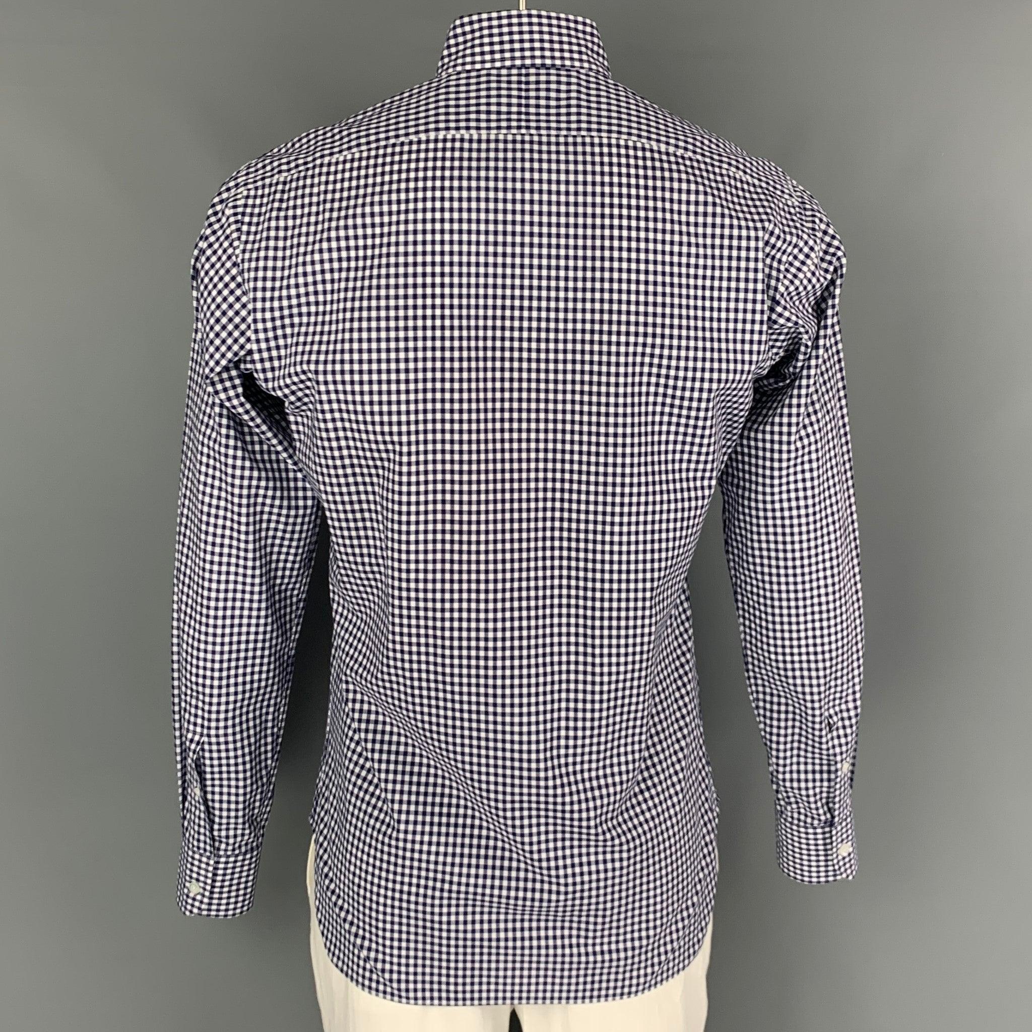 HAMILTON Size L Navy White Gingham Long Sleeve Shirt In Good Condition For Sale In San Francisco, CA