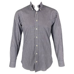 HAMILTON Size L Navy White Gingham Long Sleeve Shirt