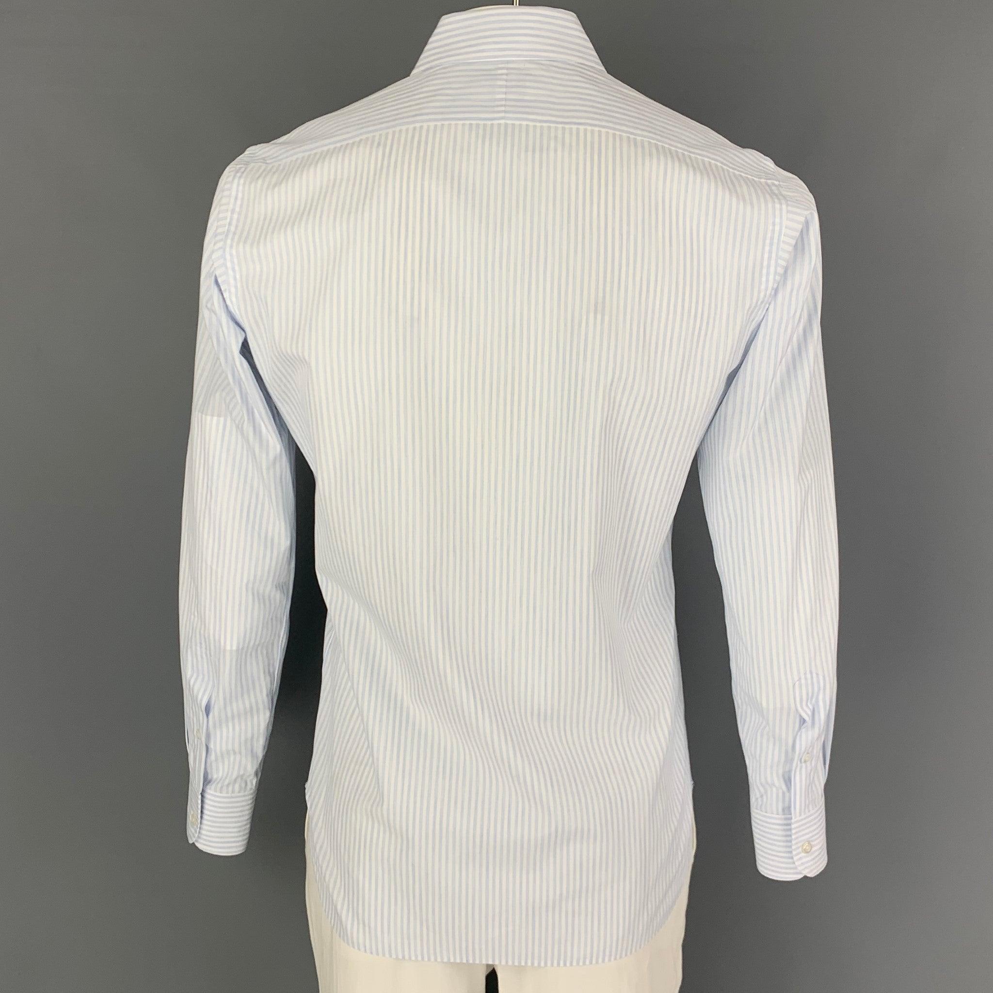 HAMILTON Size L White Blue Stripe Long Sleeve Shirt In Good Condition For Sale In San Francisco, CA