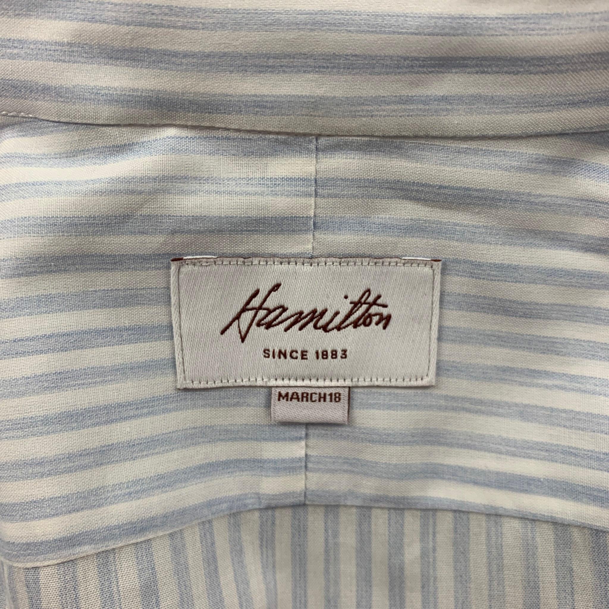 Men's HAMILTON Size L White Blue Stripe Long Sleeve Shirt For Sale