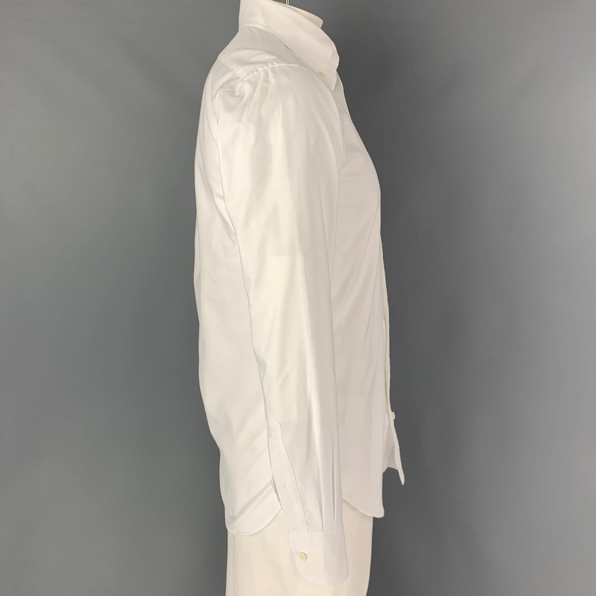 HAMILTON long sleeve shirt comes in a white oxford material featuring a classic style, button down collar, and a button up closure. Excellent
Pre-Owned Condition. Fabric tag removed.  

Marked:   MARCH18  

Measurements: 
 
Shoulder: 18 inches