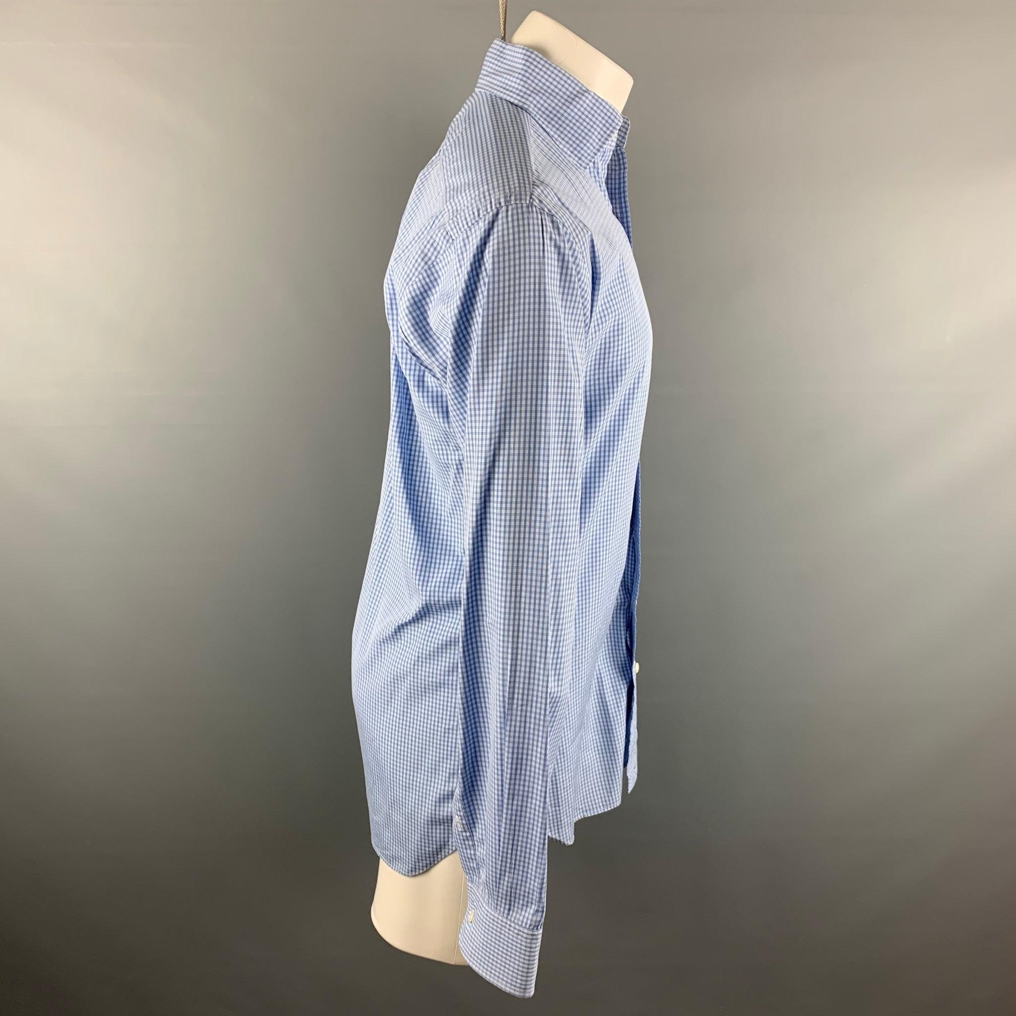 HAMILTON long sleeve button down shirt comes in blue and white checkered cotton, featuring a spread collar and a button closure.
Very Good Pre-Owned Condition. 

Marked:   M 

Measurements: 
 
Shoulder: 18 inches Chest: 42 inches Sleeve: 27 inches